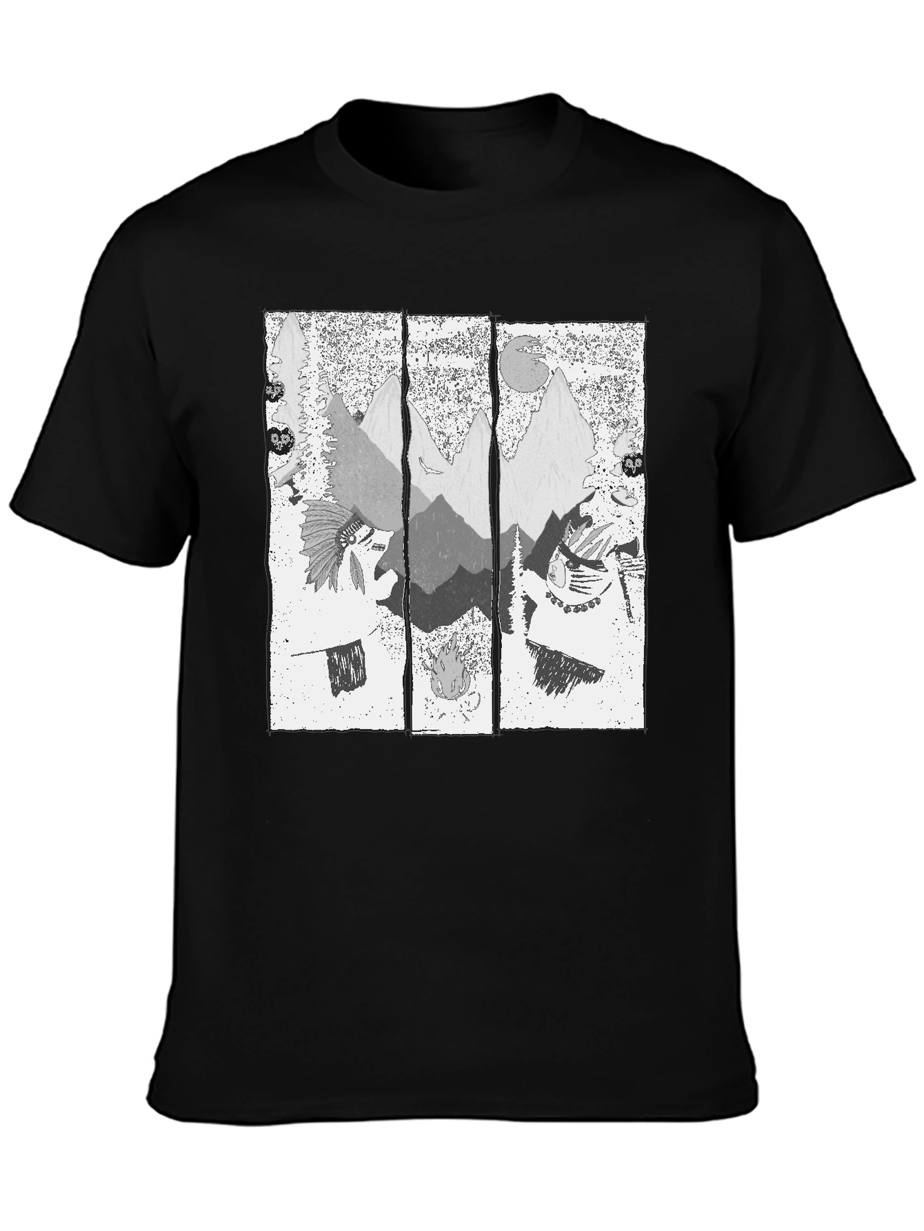 Men's Black T-Shirt with Mountain Graphic Print - 3