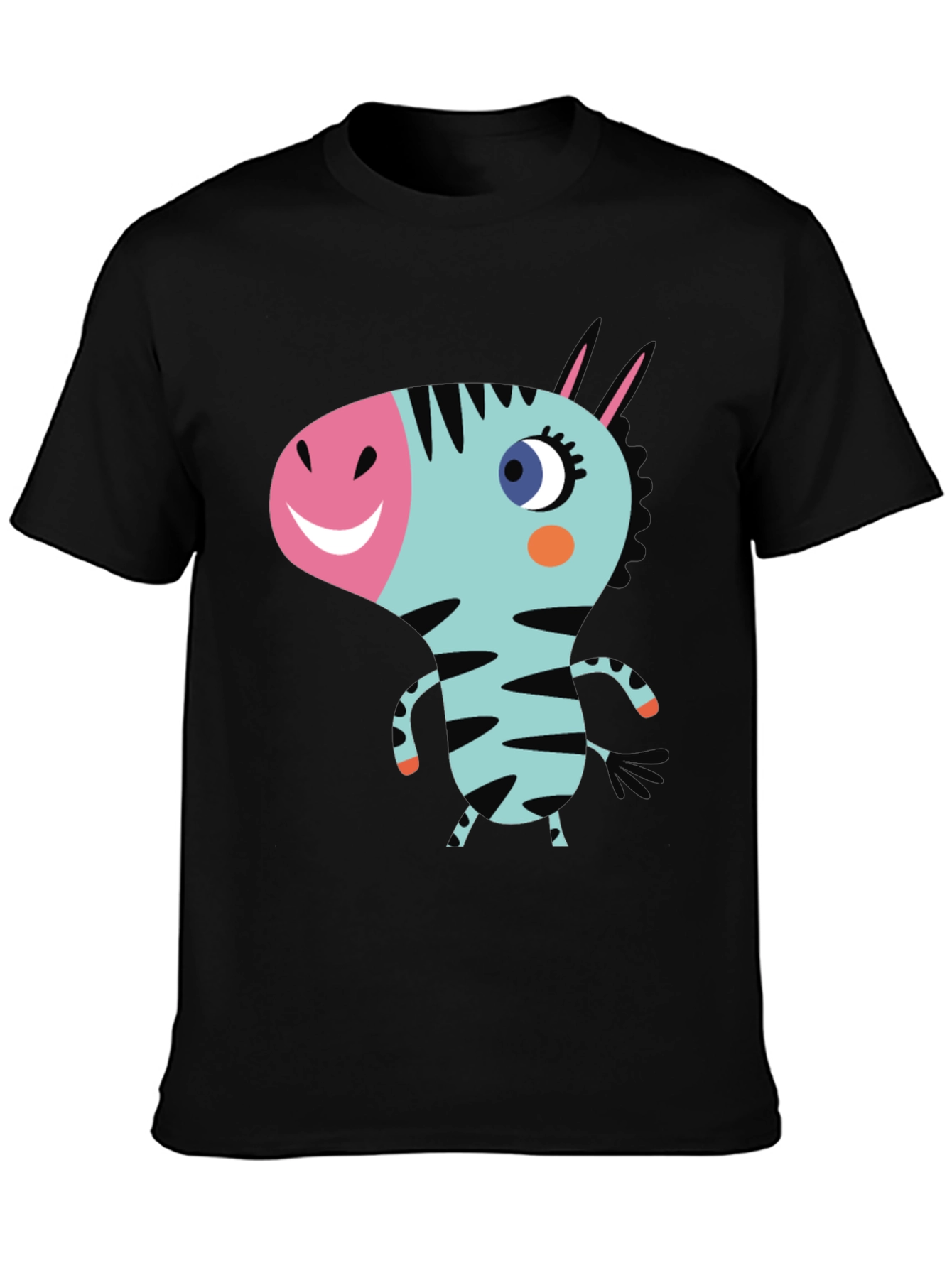 Black Cartoon Zebra Graphic Black T-Shirt view 3