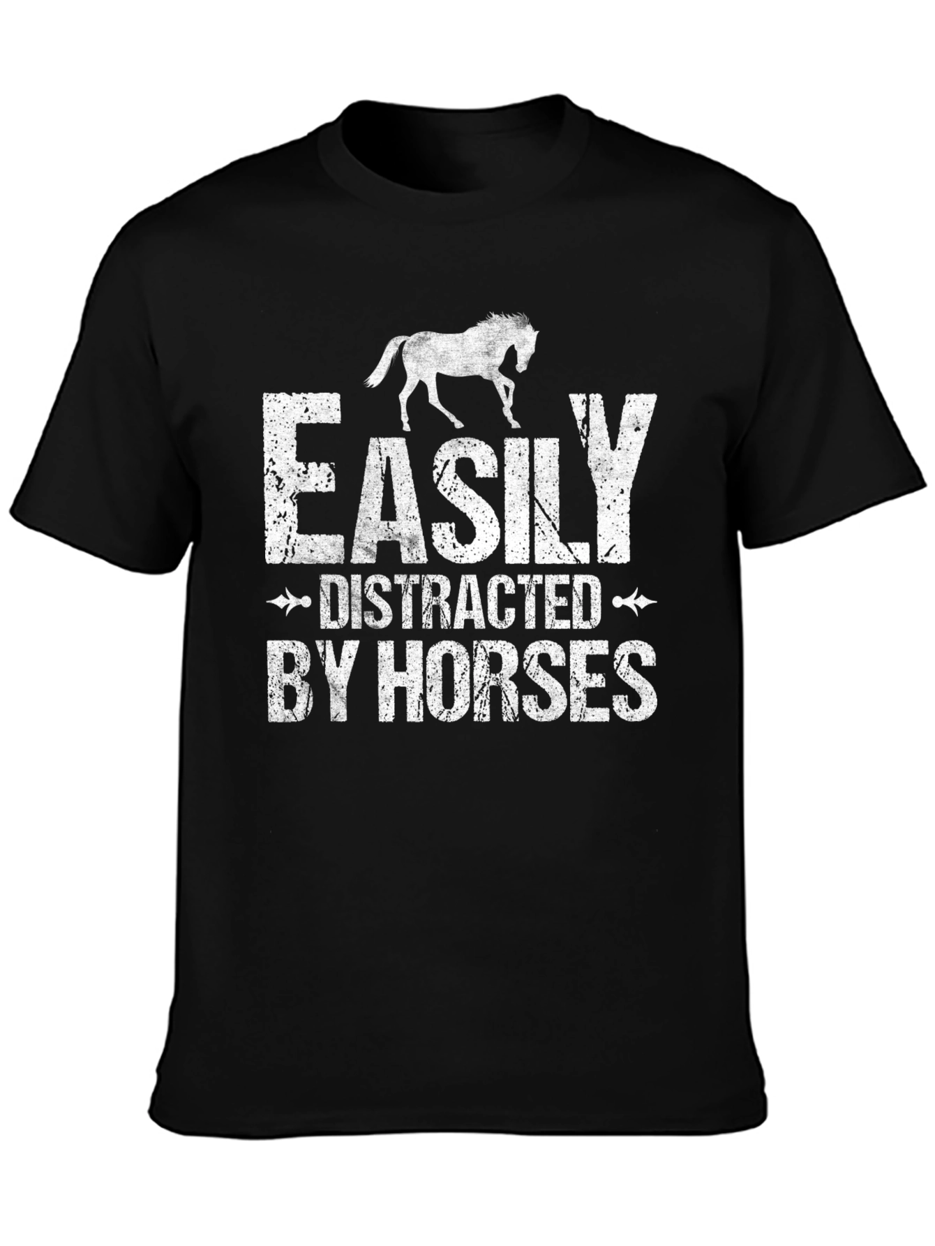 Black Easily Distracted By Horses Graphic T-Shirt view 3
