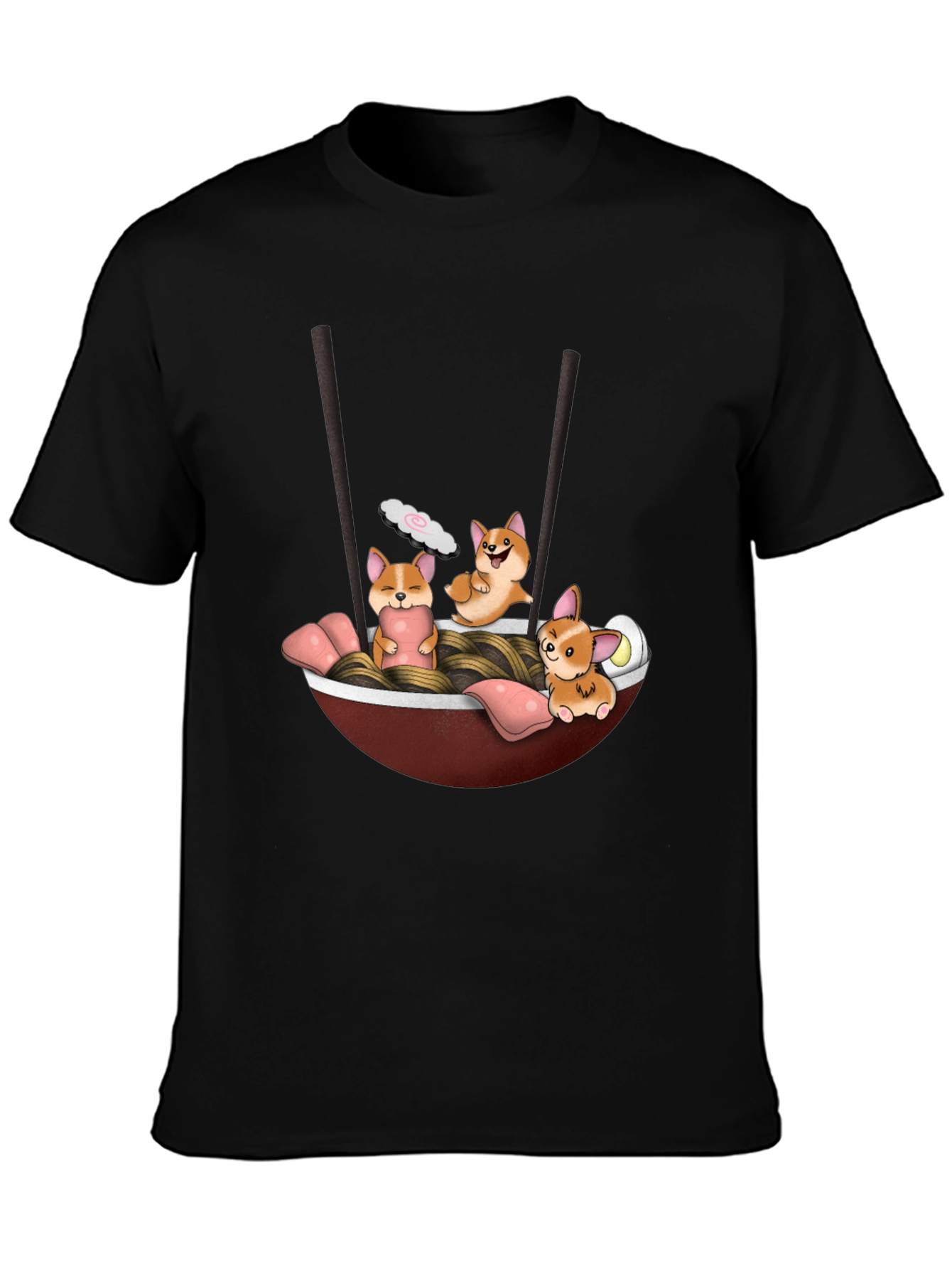 Black Corgi Ramen T-Shirt view 3