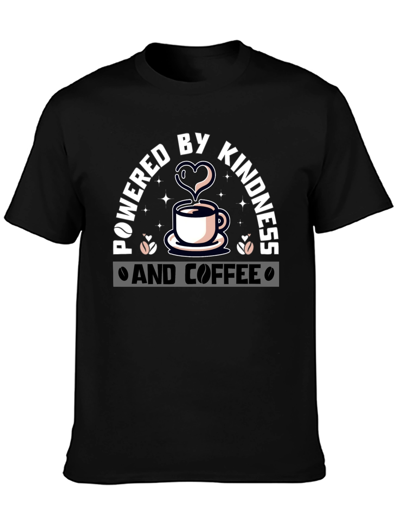 Black Powered By Kindness and Coffee Graphic Tee view 3