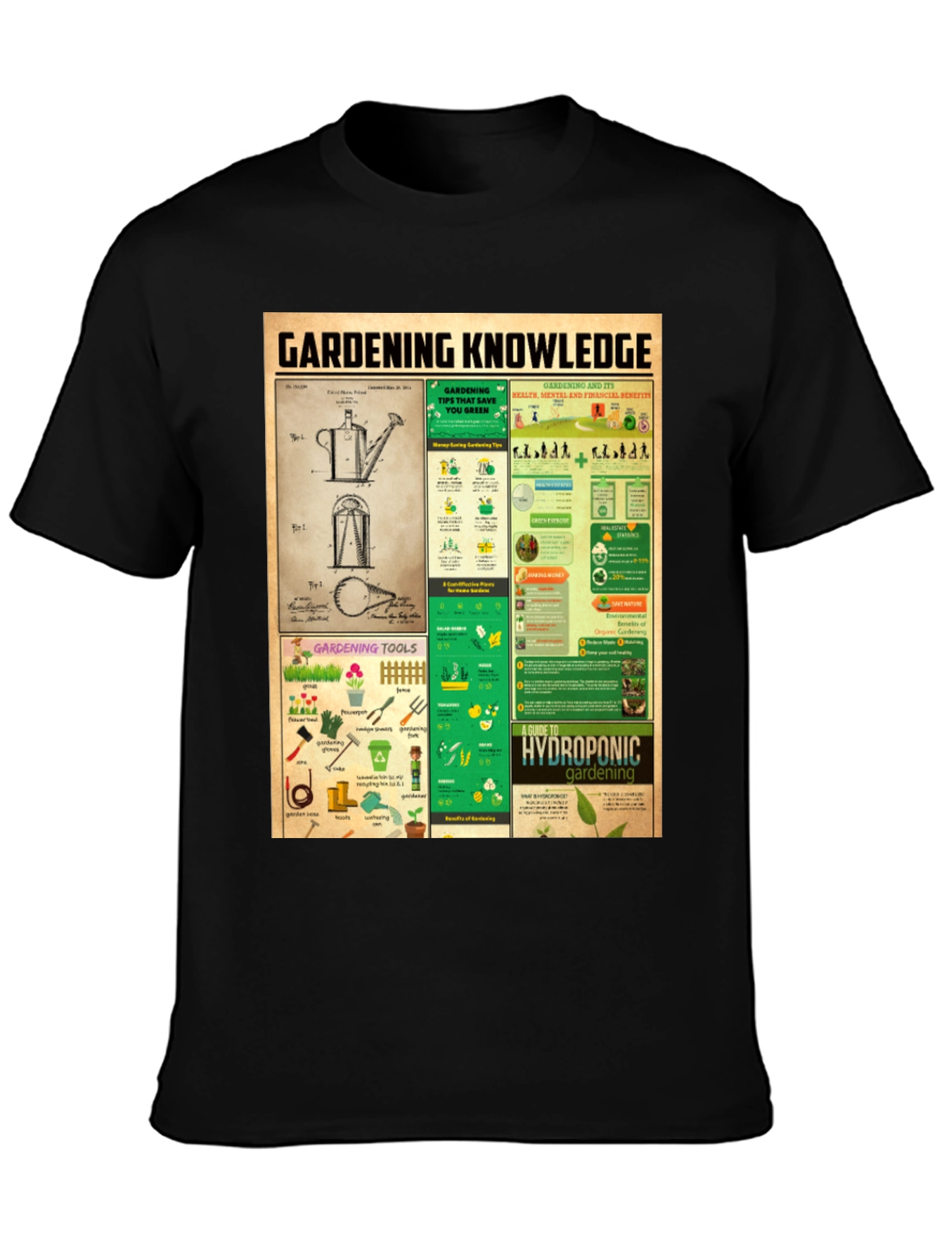 Black Gardening Knowledge T-Shirt view 3