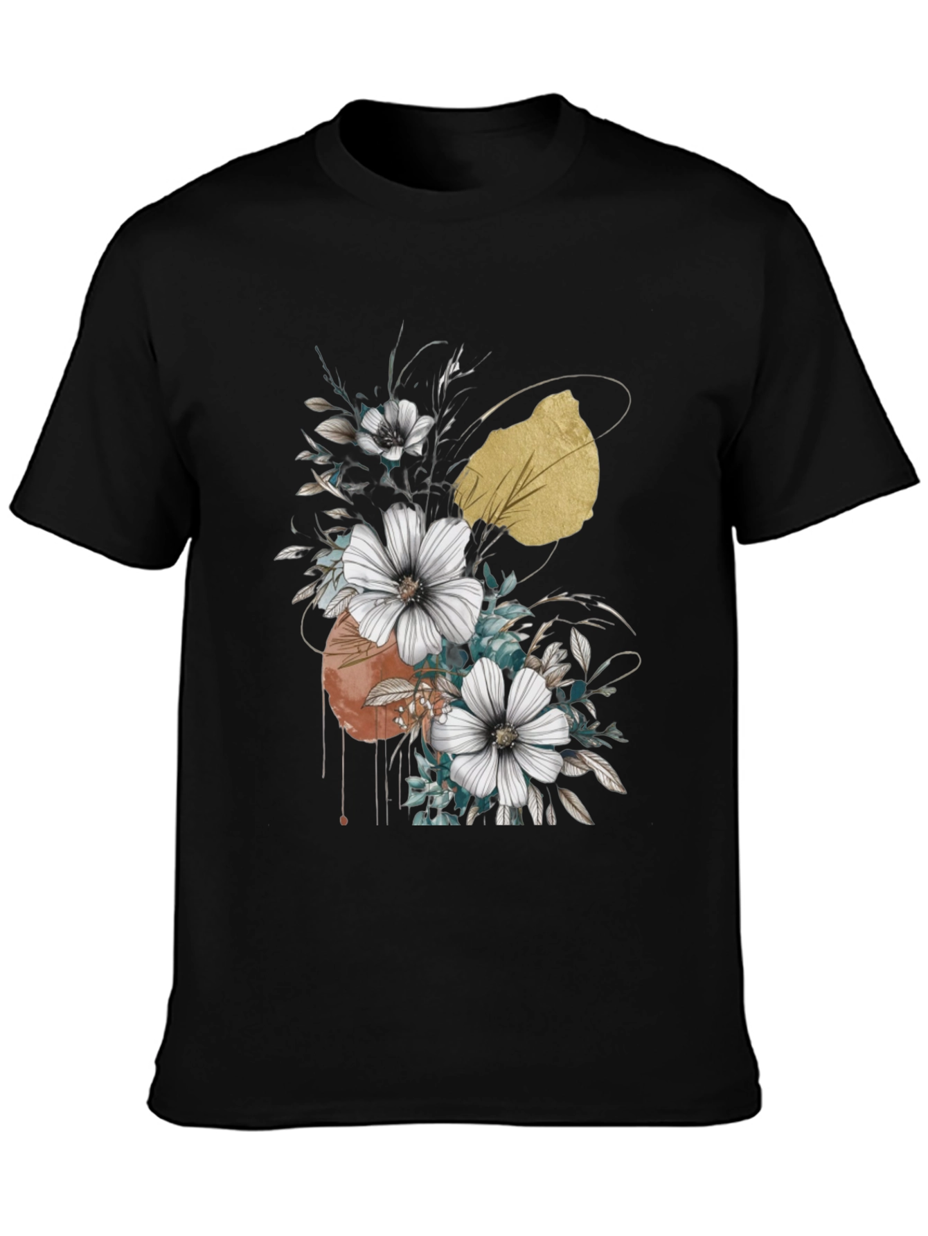 Black Floral Graphic Black T-Shirt view 3