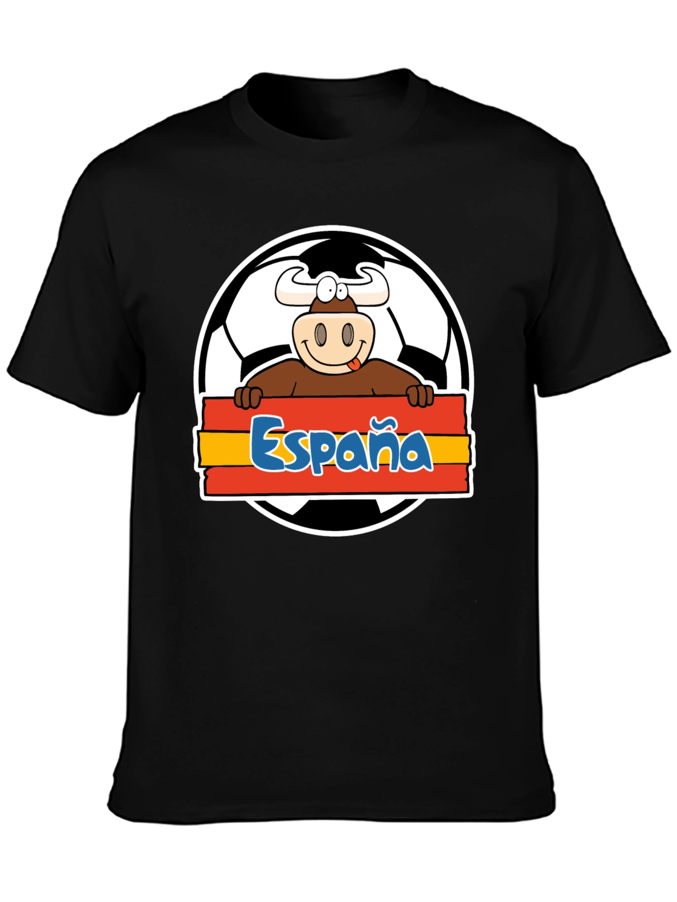 Black Spain Soccer Bull T-Shirt - Viva España Football Tee! view 3