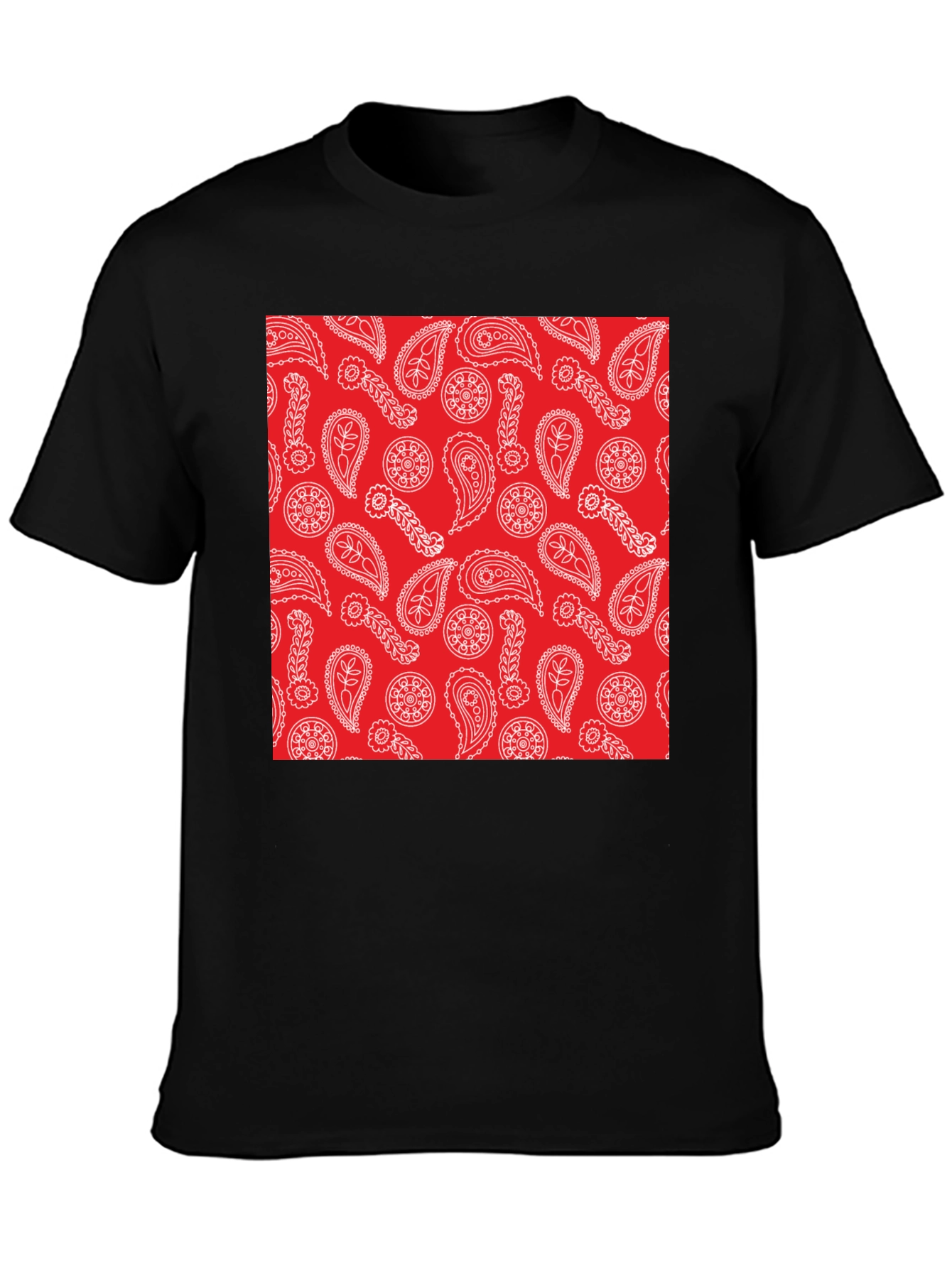 Black Red Paisley Print Black T-Shirt | Casual Style view 3
