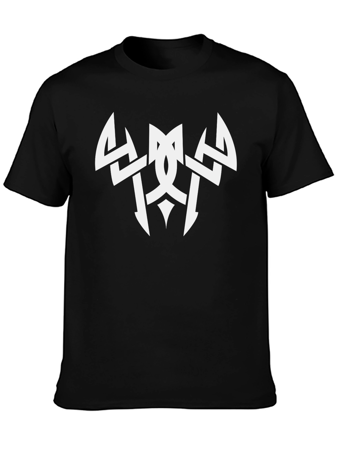 Black Men's Black T-Shirt with White Tribal Graphic Print view 3