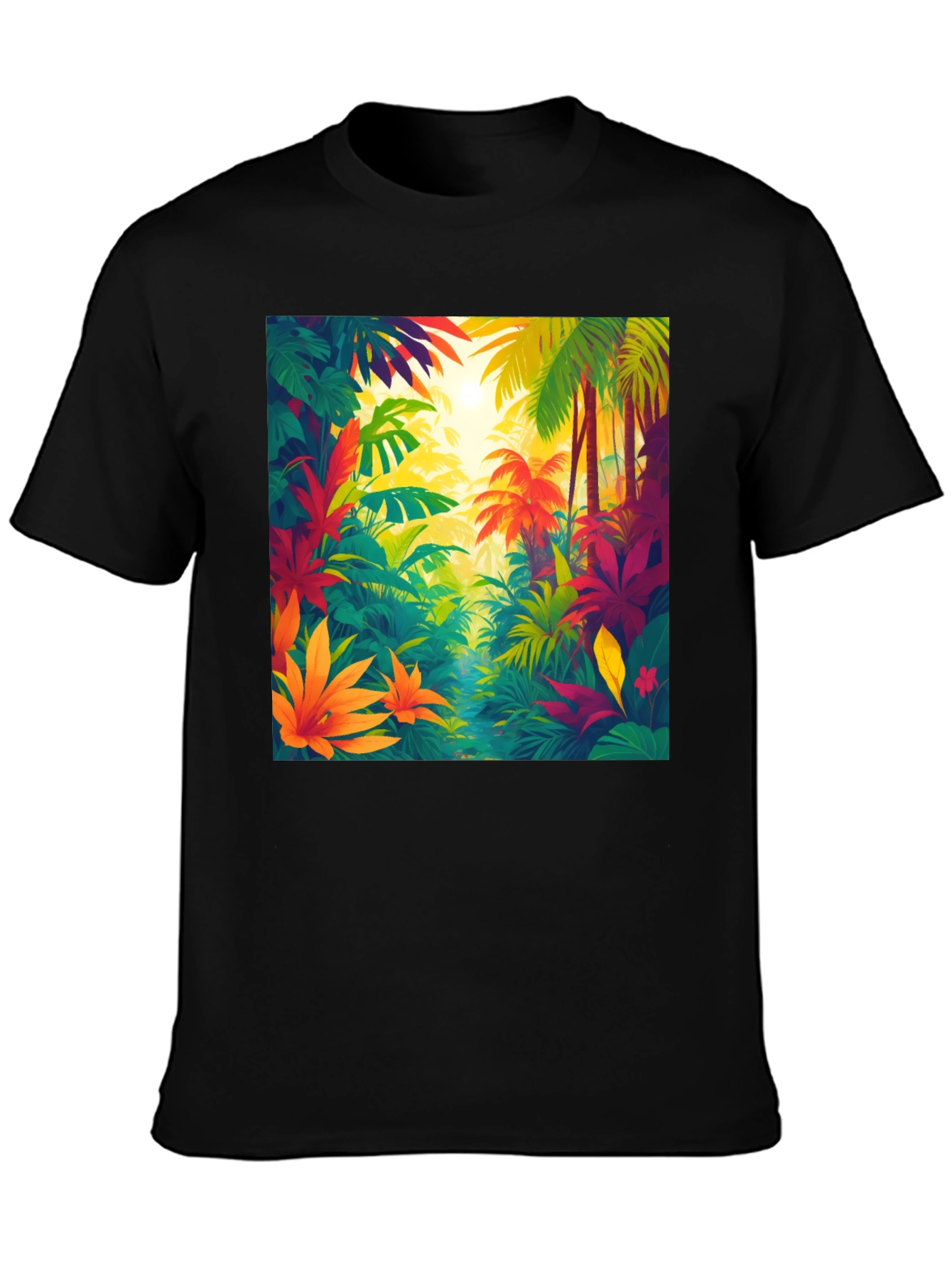 Black Tropical Jungle T-Shirt: Vibrant Nature Design view 3