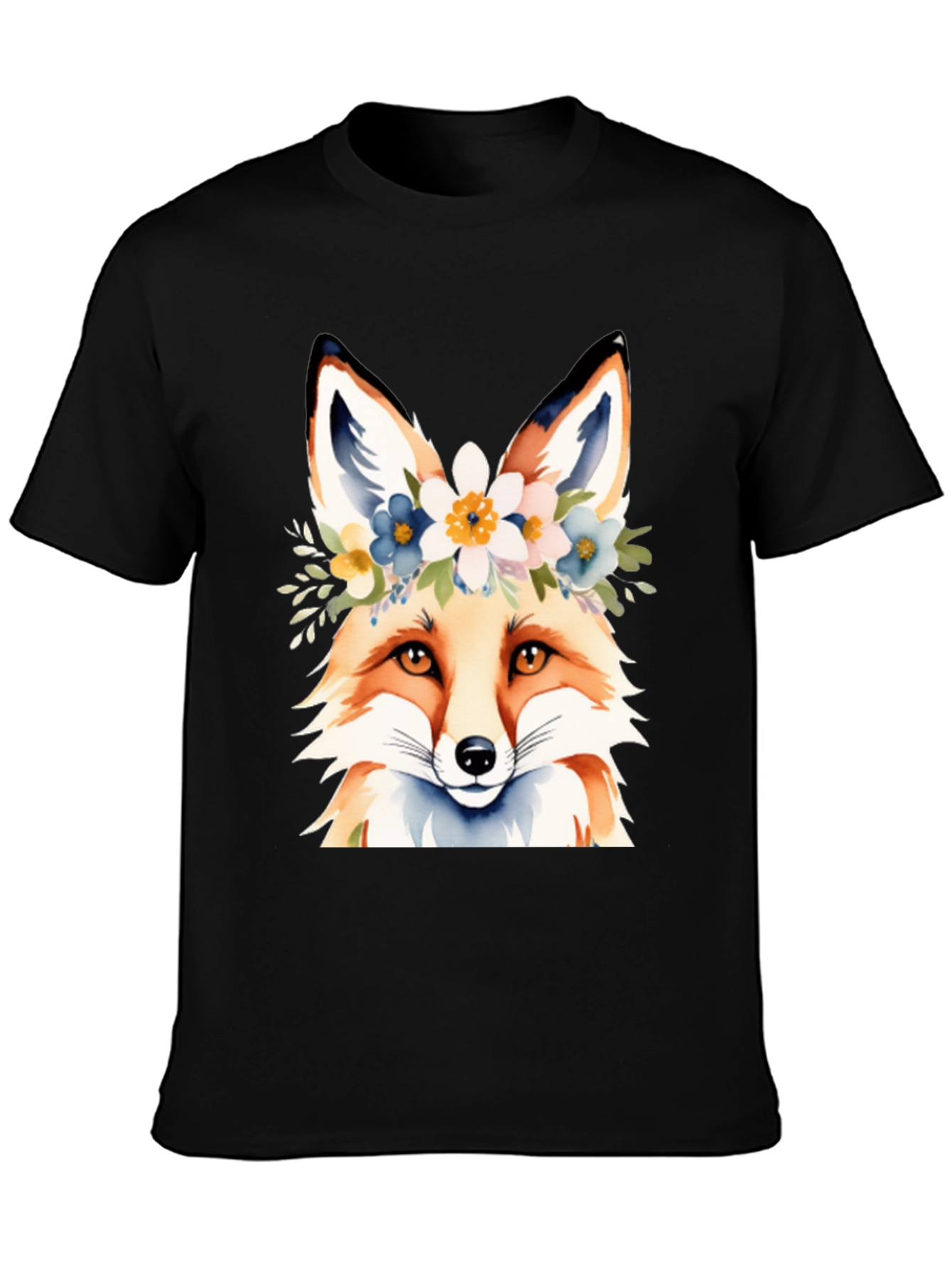 Black Floral Fox Tee - Stylish Graphic T-Shirt view 3