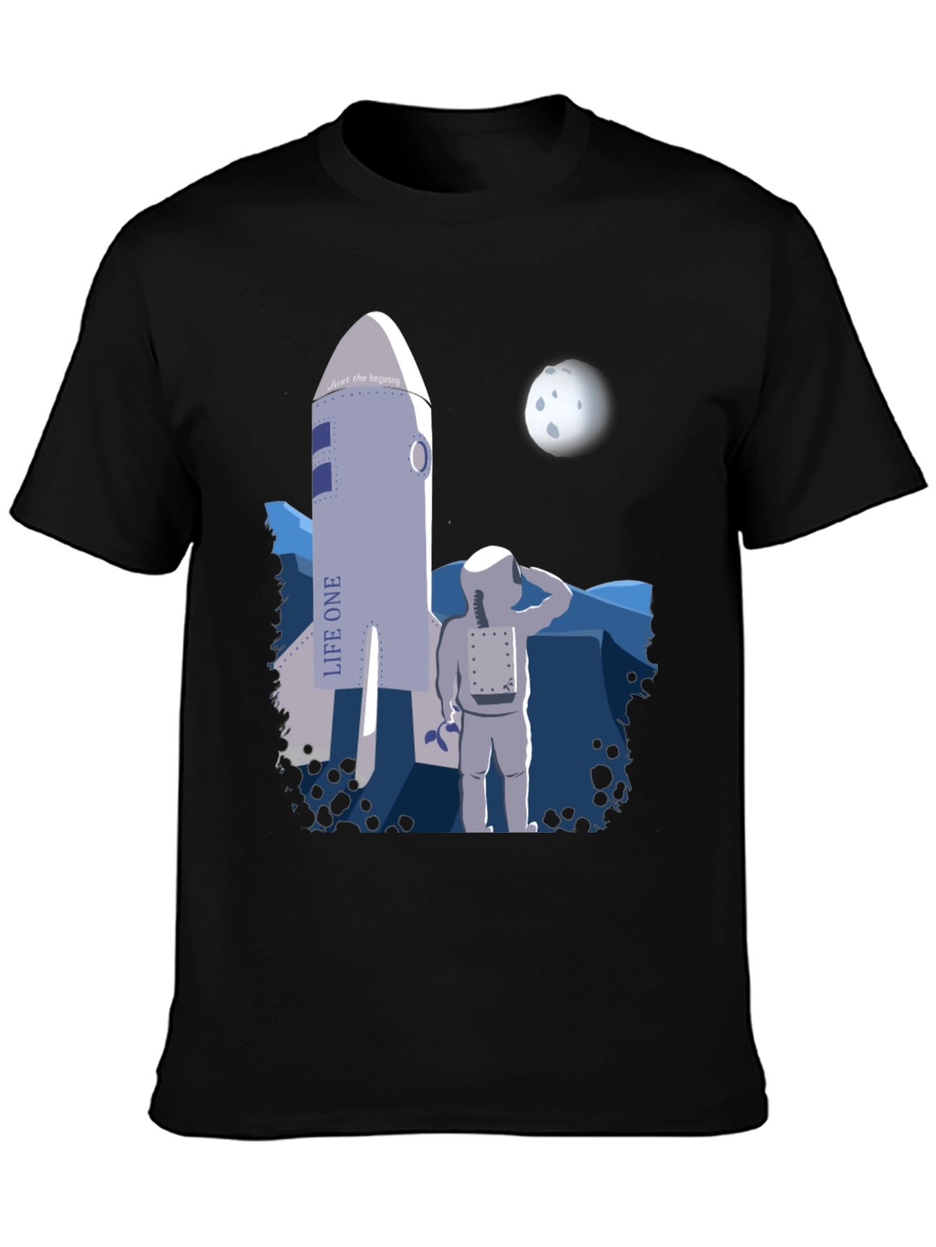 Black Astronaut & Rocket Graphic T-Shirt - Space Adventure Tee view 3