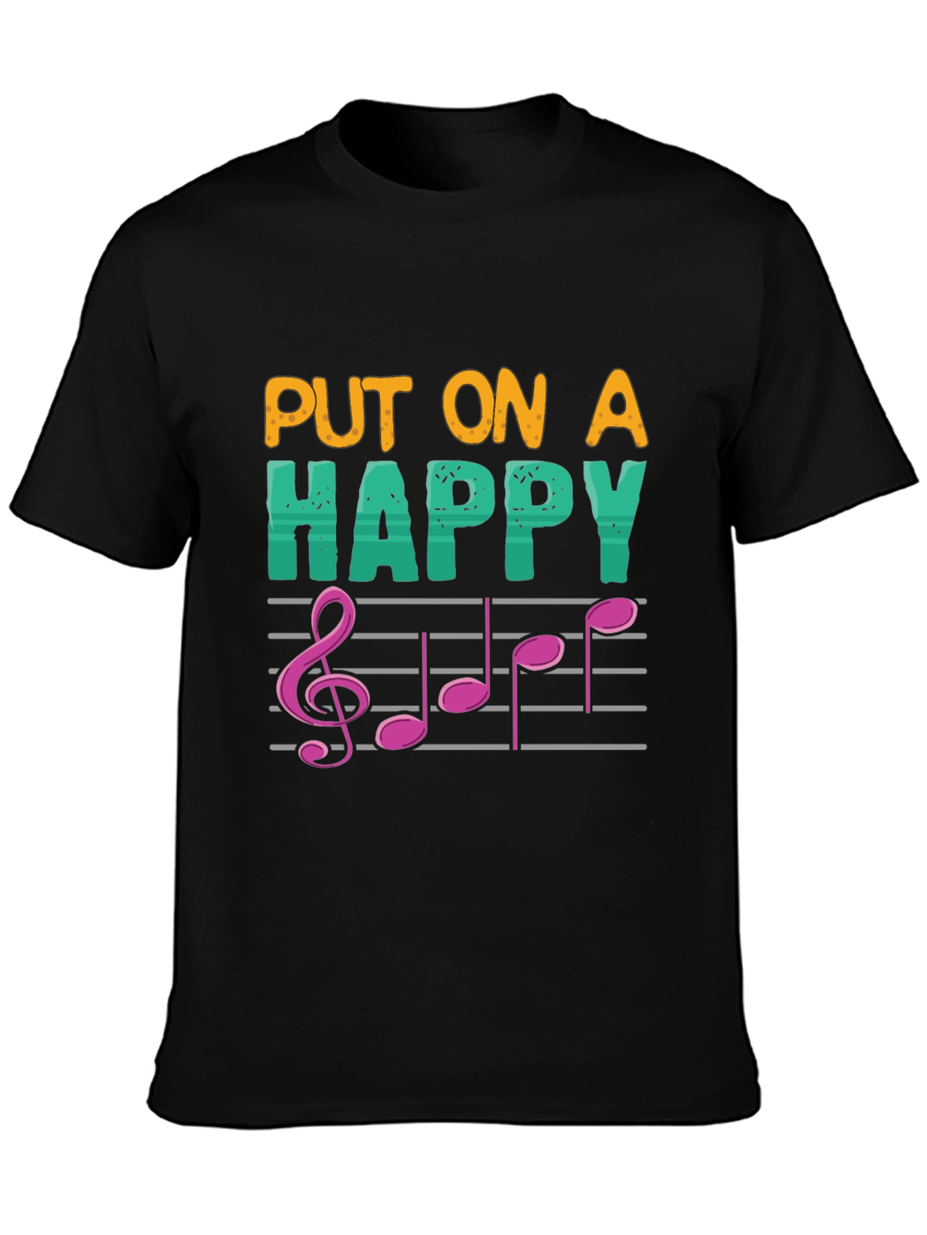Black Happy Music Note Graphic Tee view 3