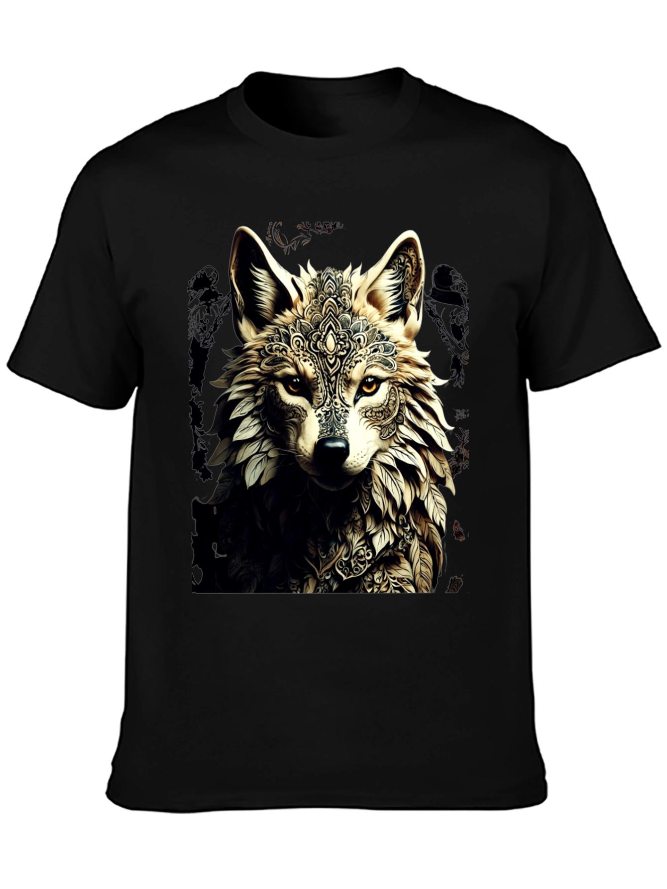 Black Wolf Mandala Graphic Tee - Stylish Black T-Shirt view 3