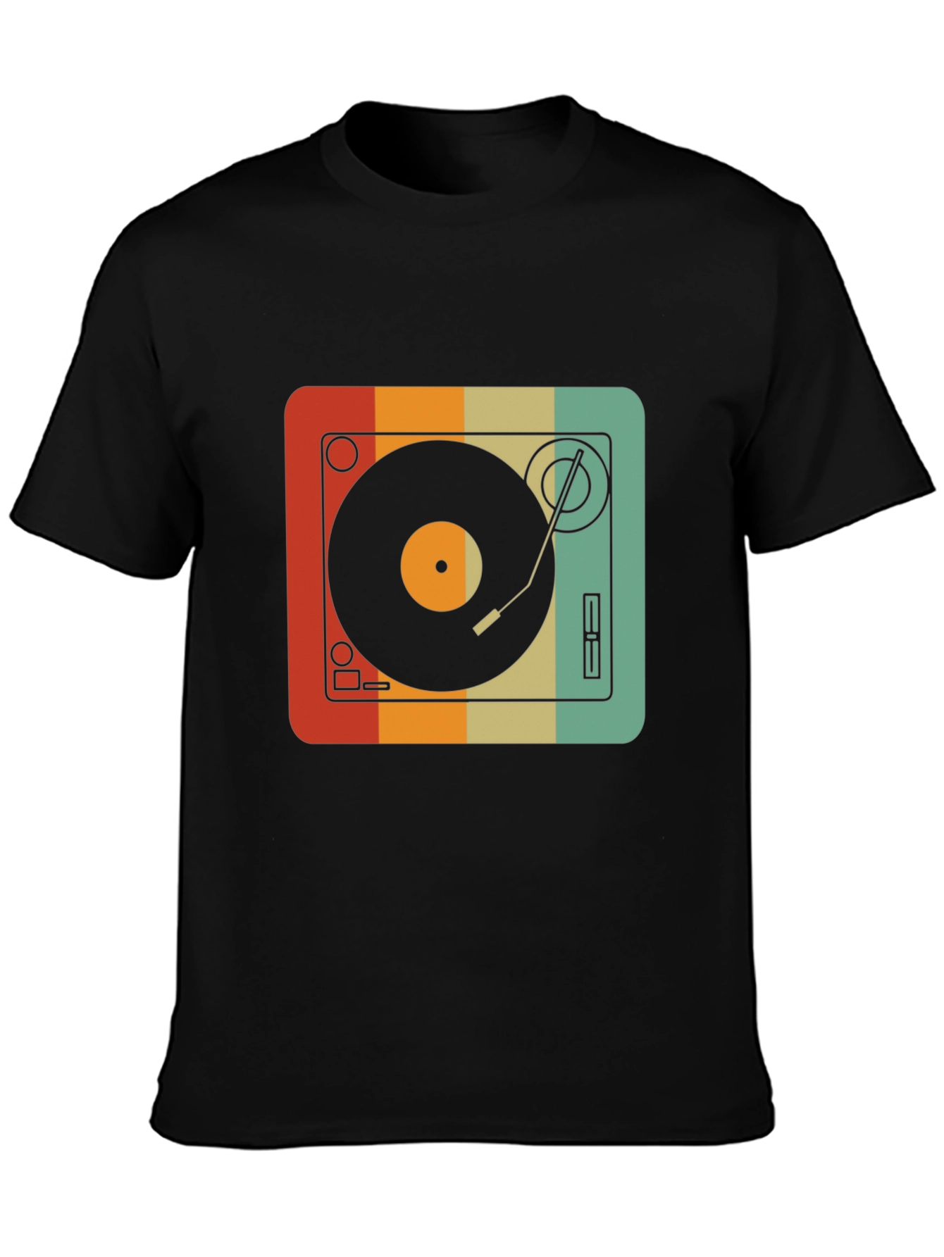 Black Retro Turntable Graphic Tee - Vintage Record Player Shirt view 3