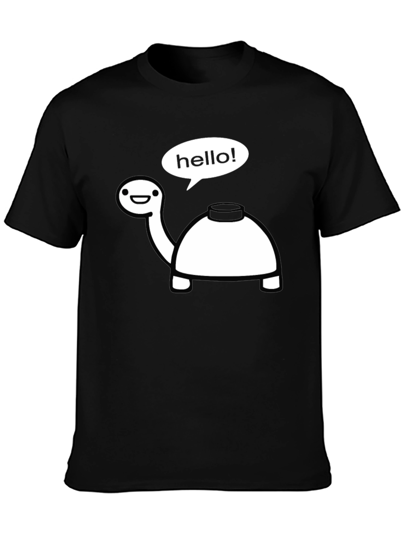 Black Funny Turtle Hello T-Shirt - Black Cotton Tee view 3