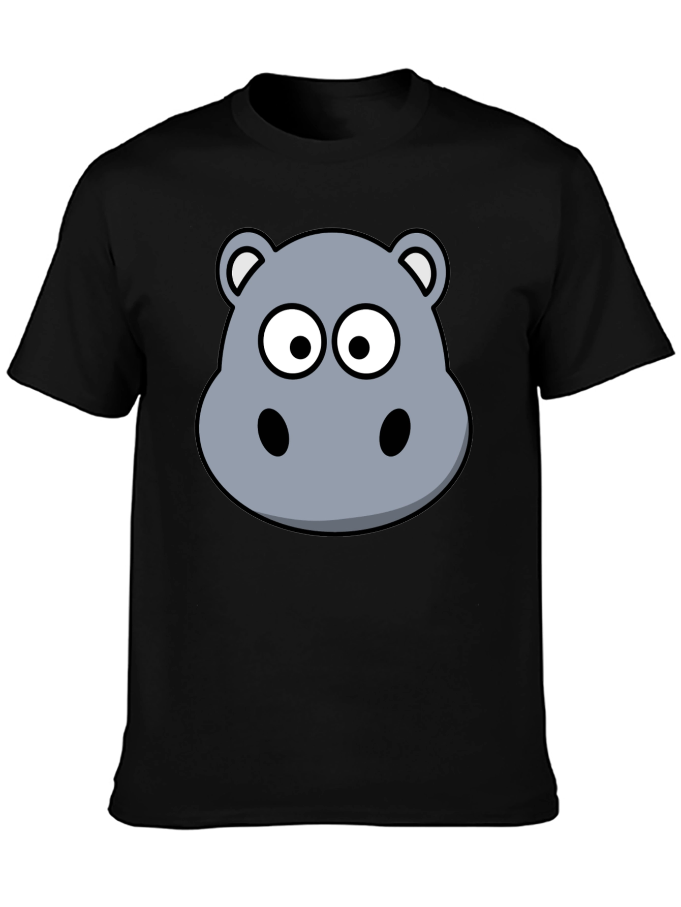 Black Hippo Cartoon Graphic Black T-Shirt view 3