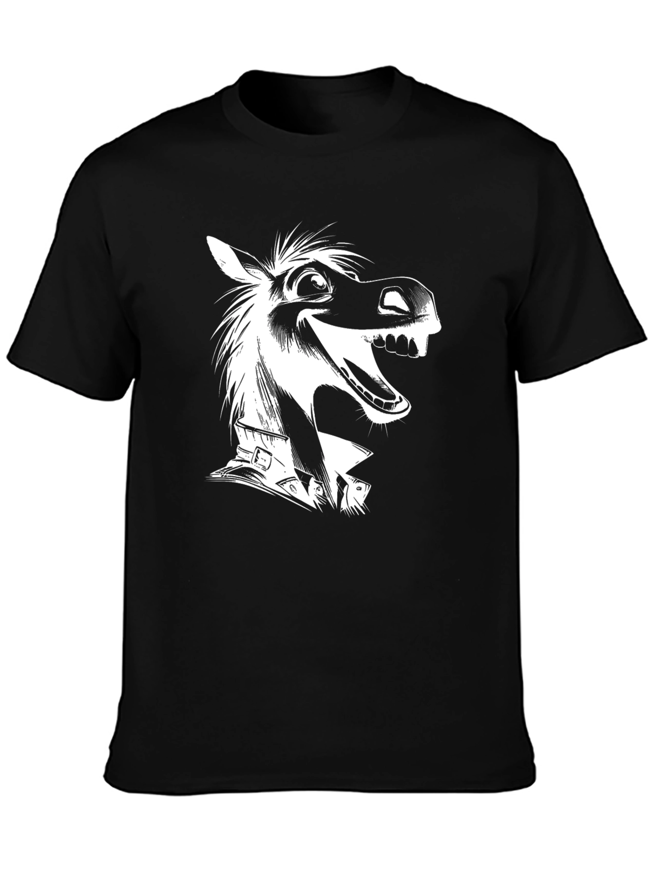 Black Funny Horse Graphic Tee - Black Cotton T-Shirt view 3