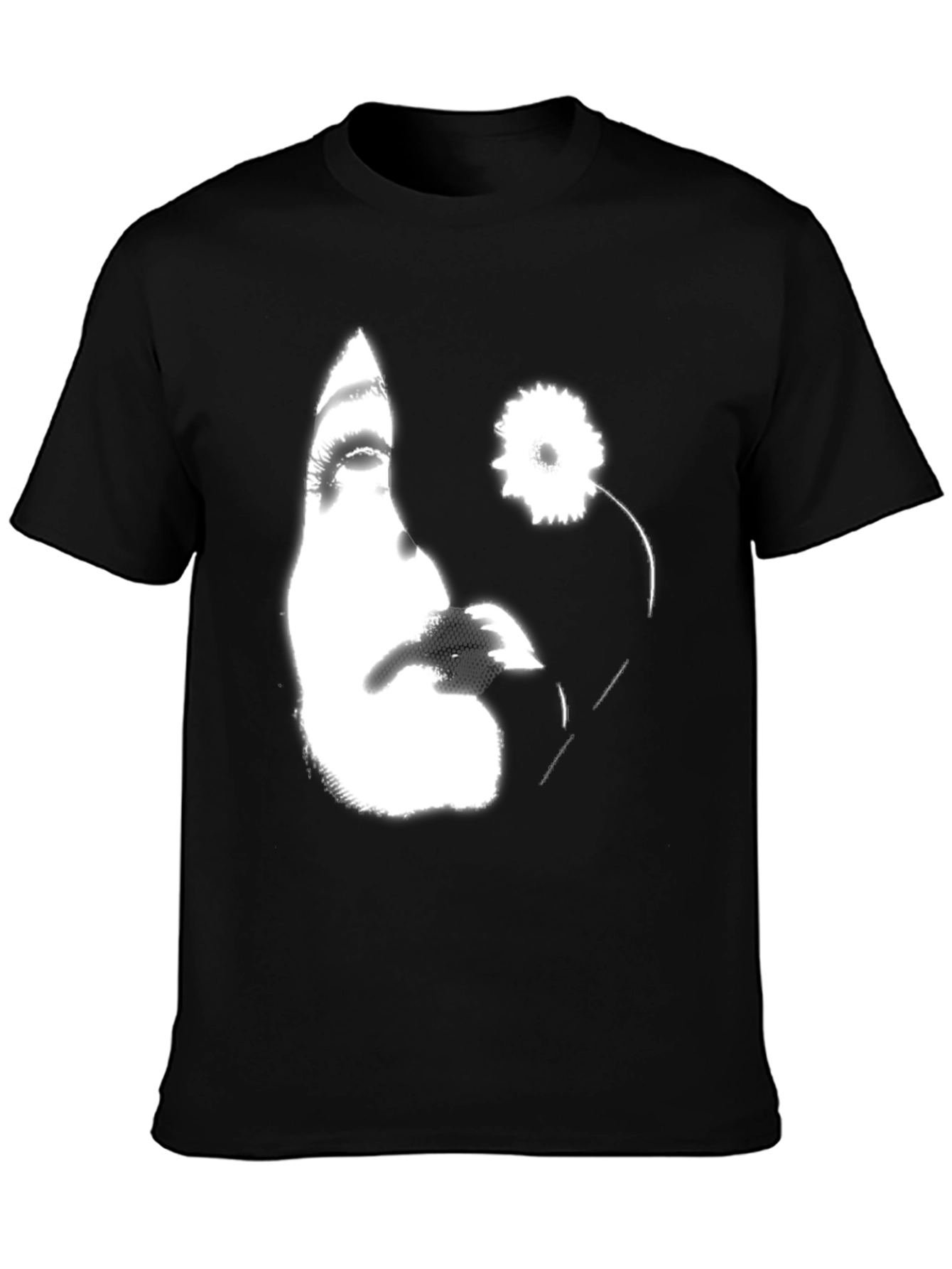 Black Abstract Floral Face Graphic Black T-Shirt view 3