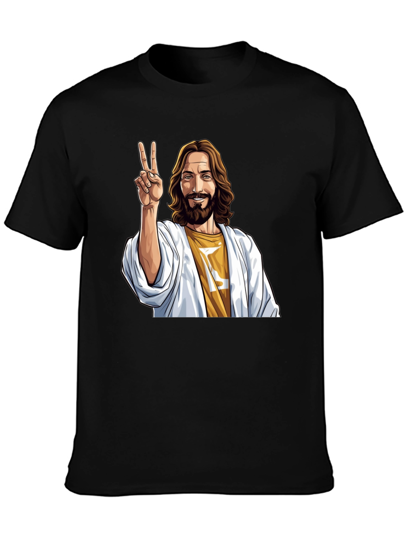Black Peace Jesus Graphic Tee - Black Cotton Blend view 3