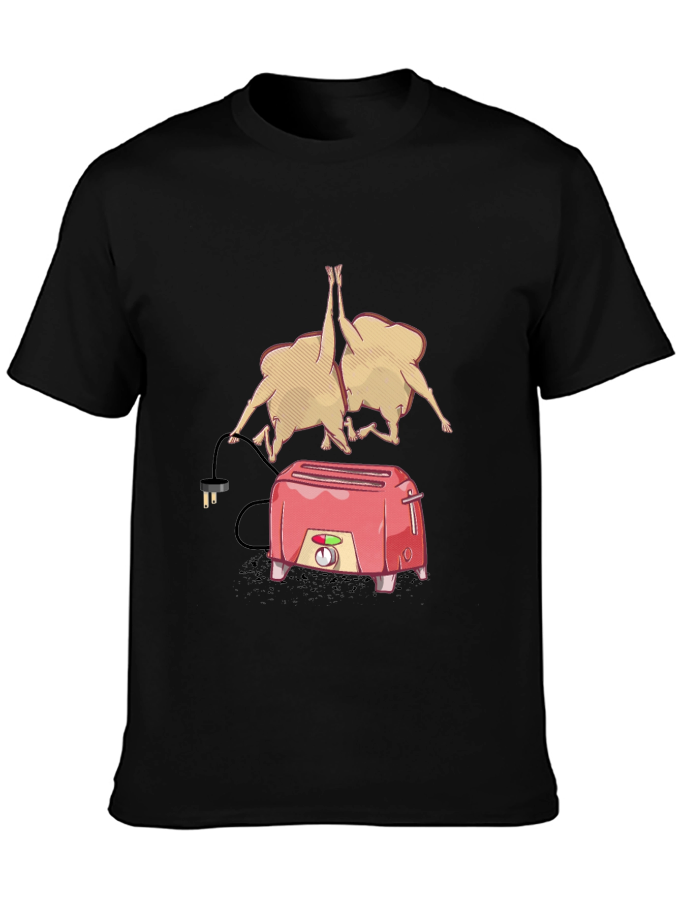 Black Funny Toaster & Toast T-Shirt - Black Cotton Tee view 3