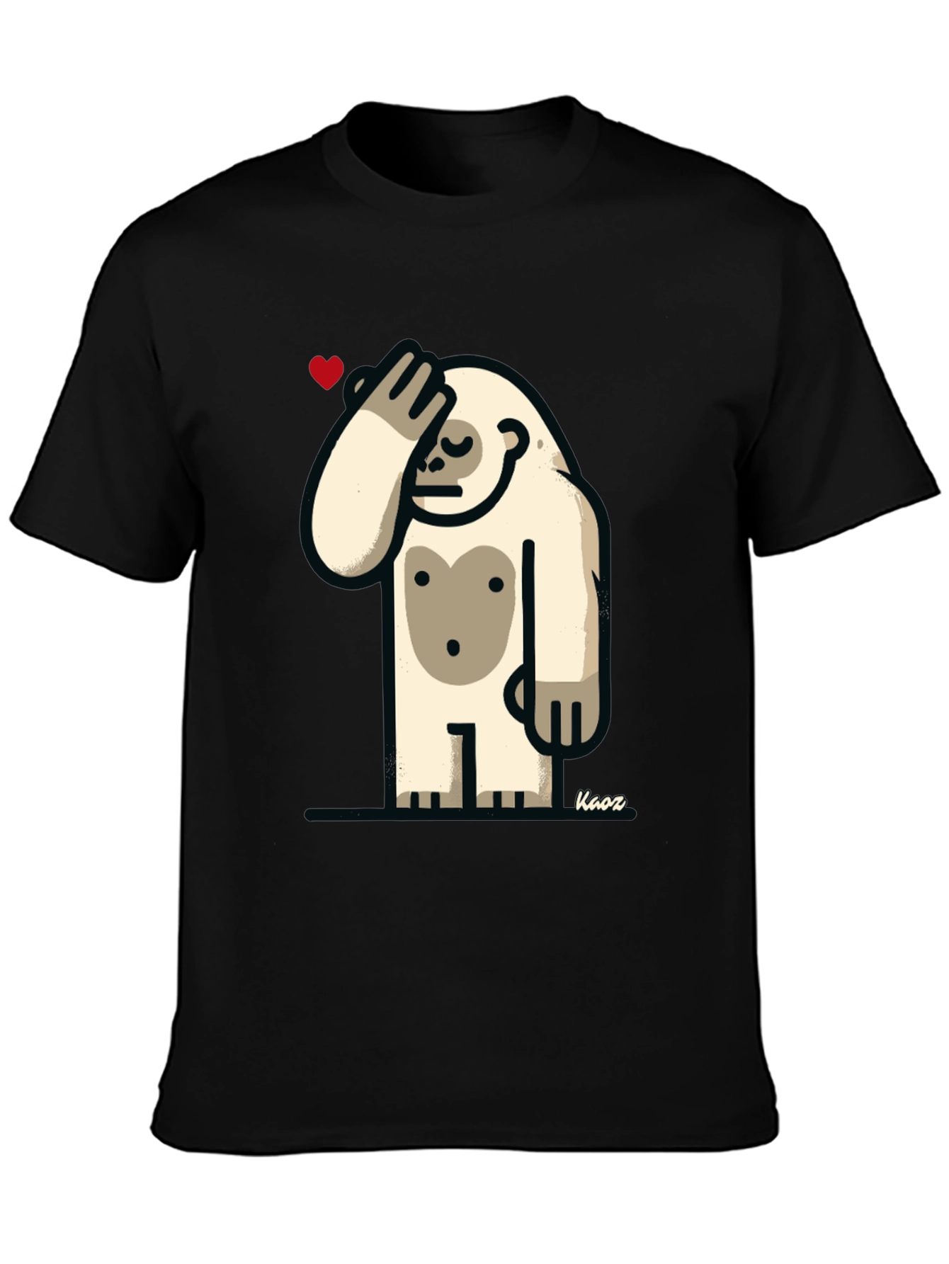 Black Funny Yeti Heart T-Shirt view 3