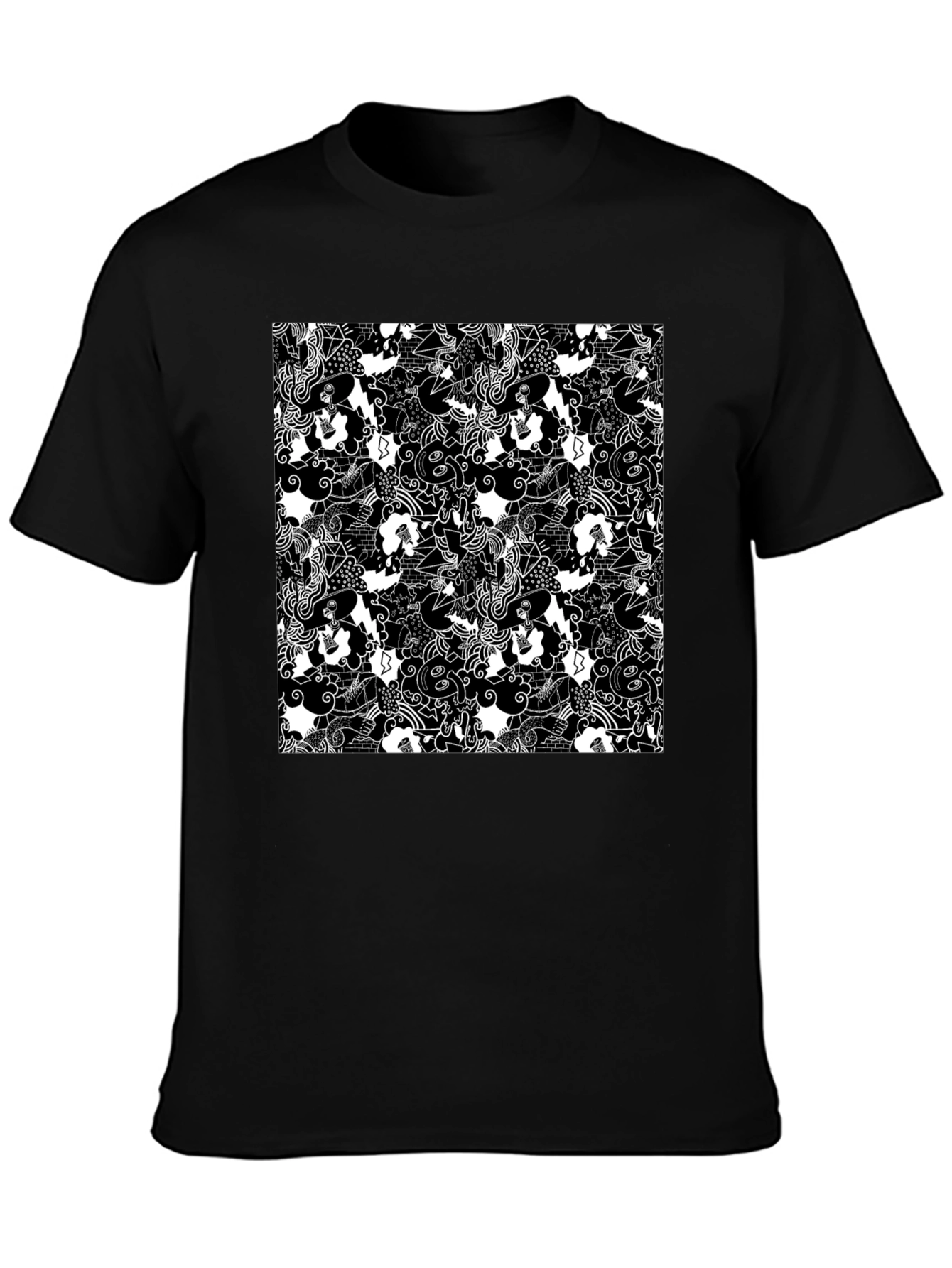 Black Abstract Pattern Black T-Shirt view 3
