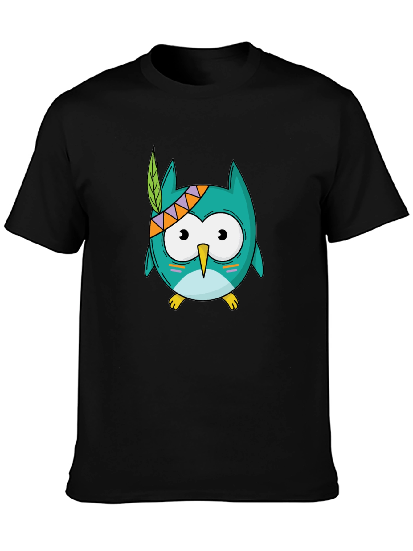 Black Cute Cartoon Owl T-Shirt - Black view 3