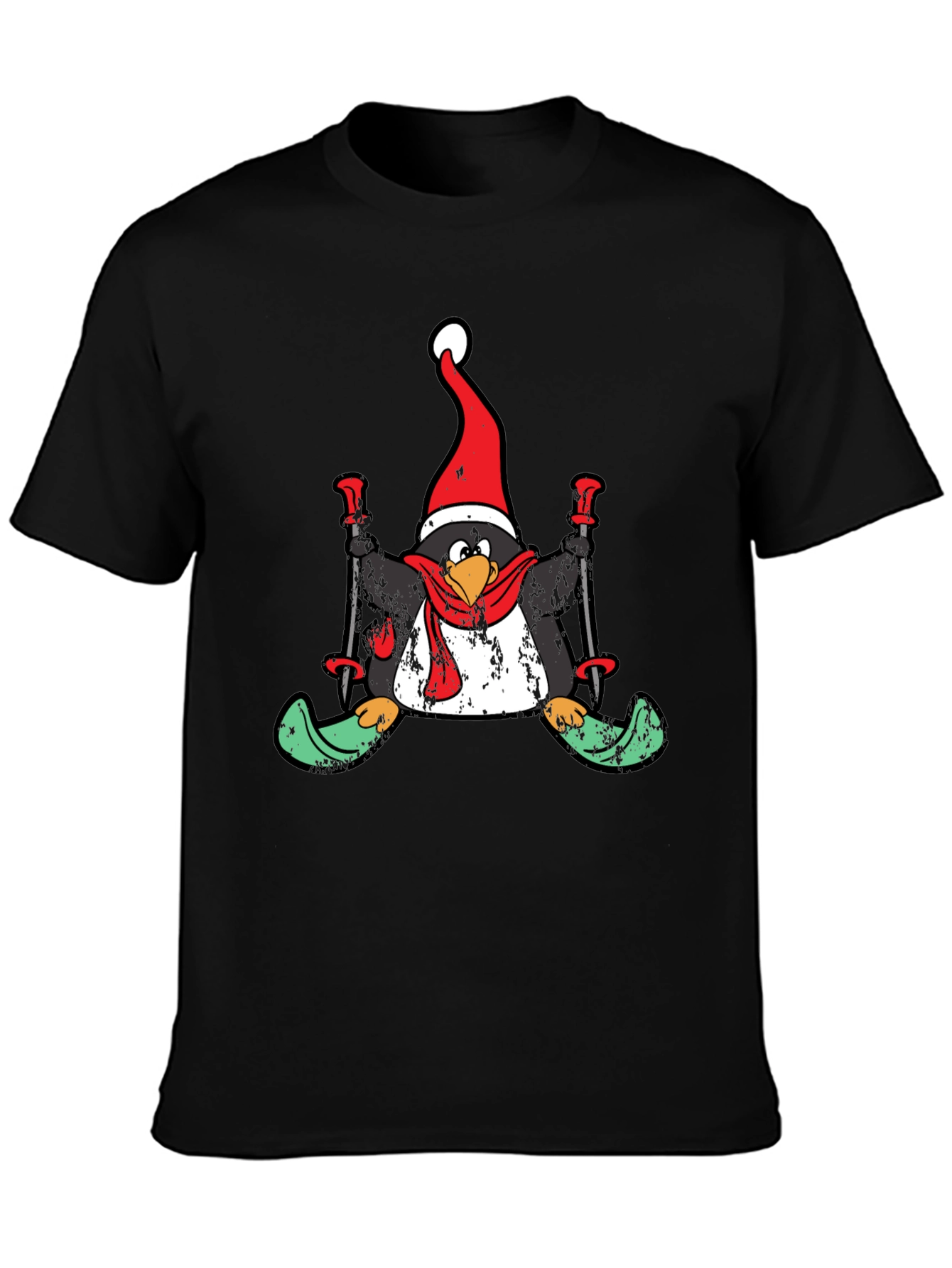 Black Penguin Skier Holiday T-Shirt view 3