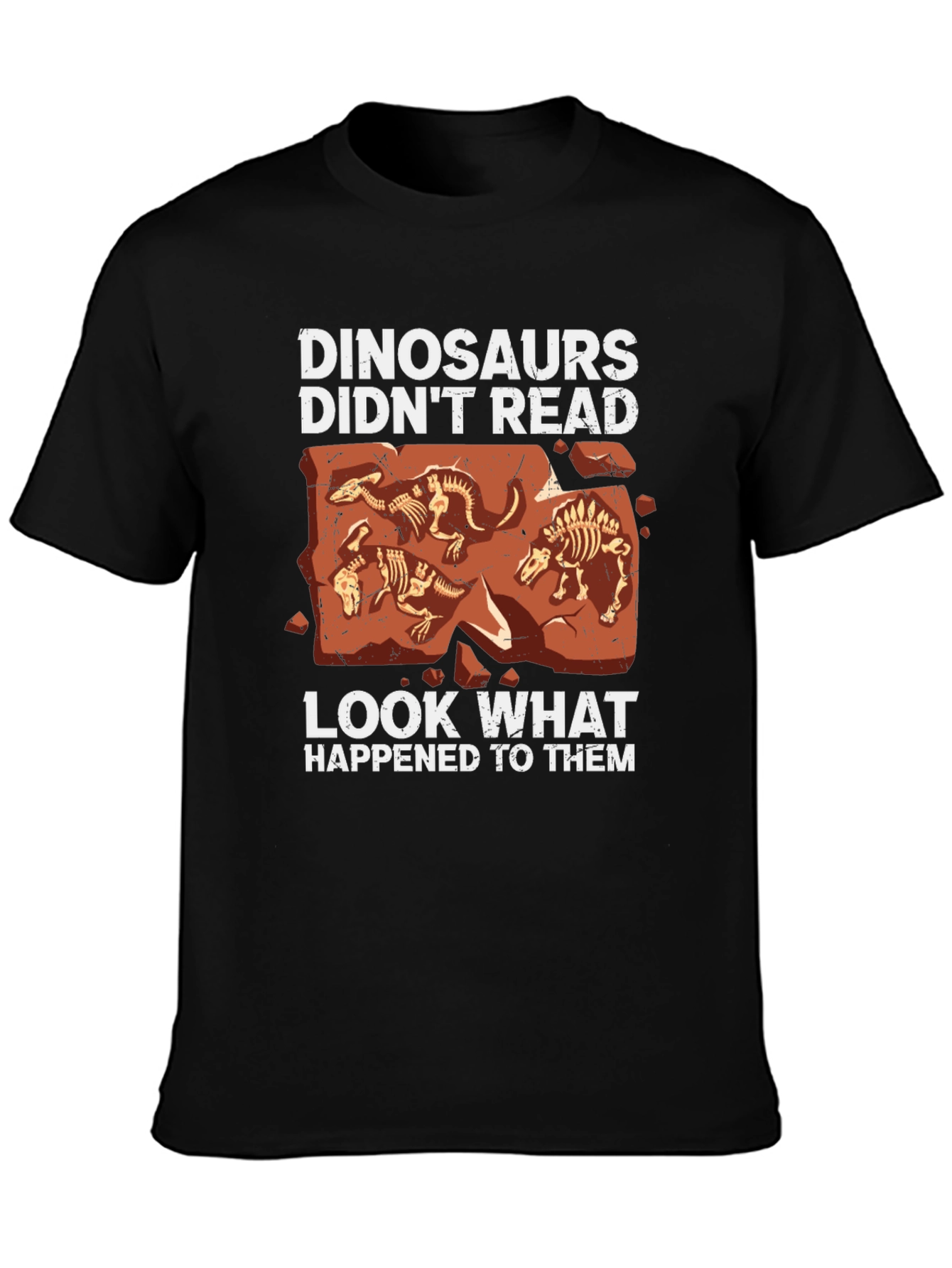 Black Dinosaurs Didn't Read T-Shirt Funny Dino Skeleton Tee view 3