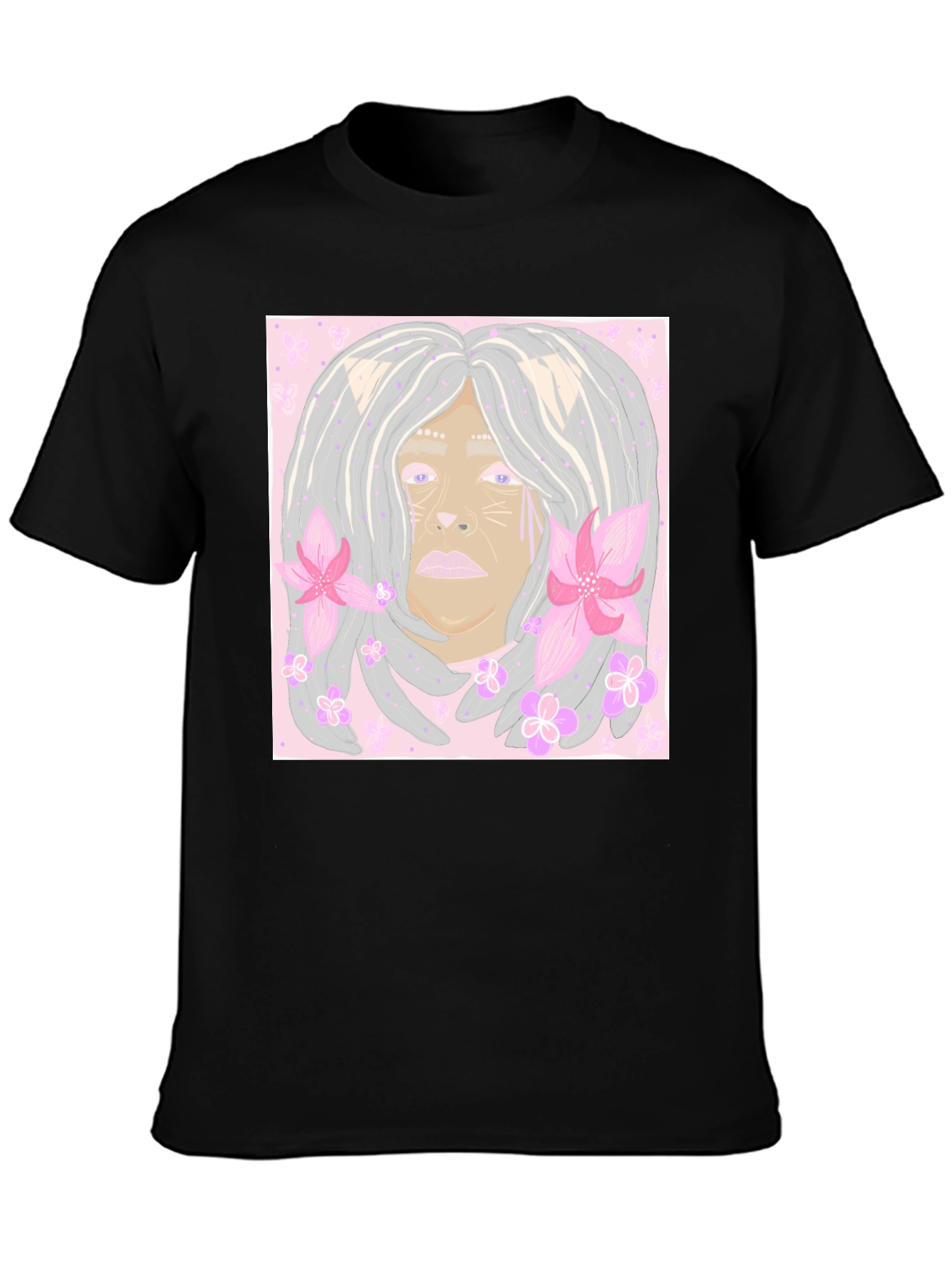 Black Unique Cat Flower T-Shirt  view 3