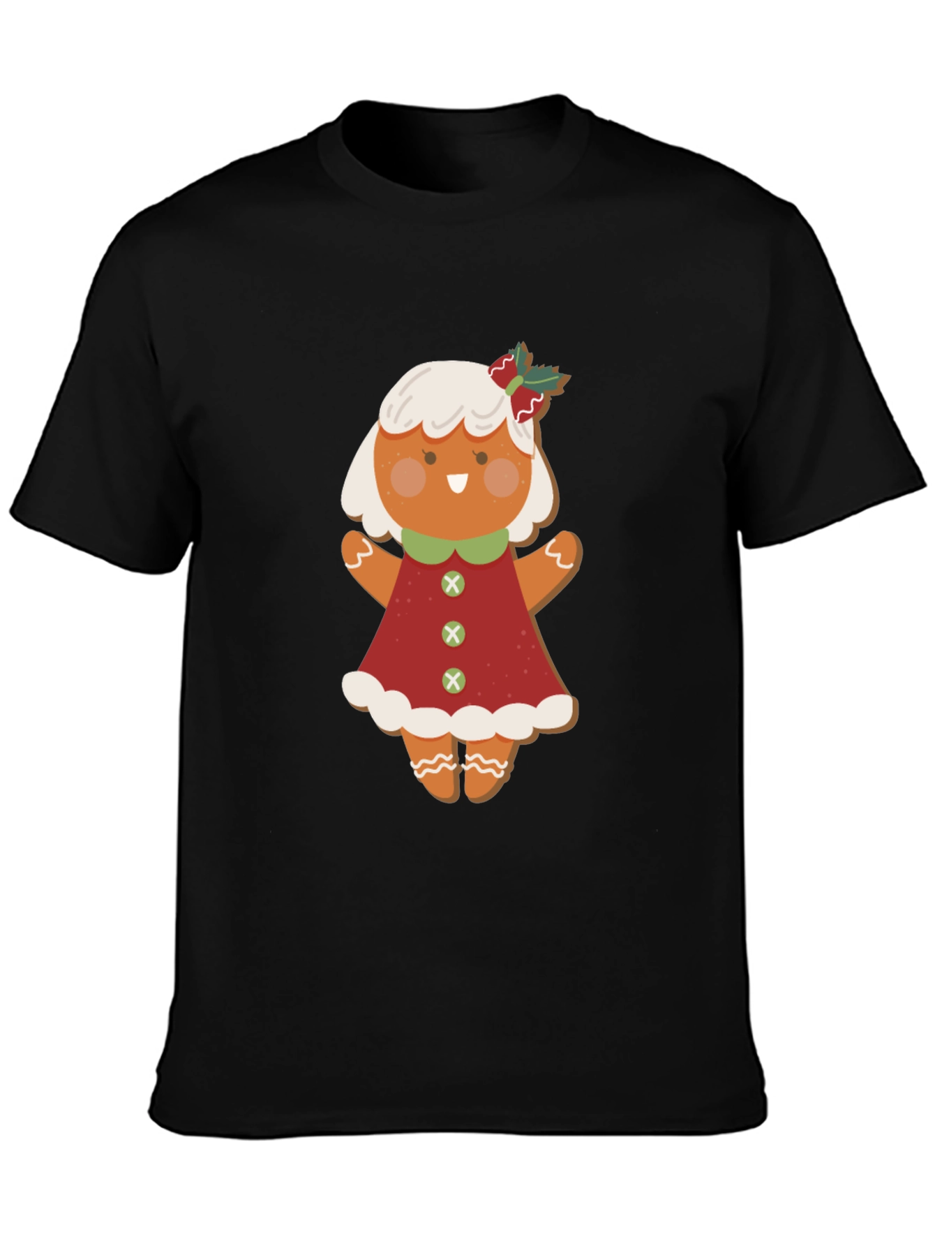 Black Gingerbread Girl T-Shirt: Festive Holiday Style view 3