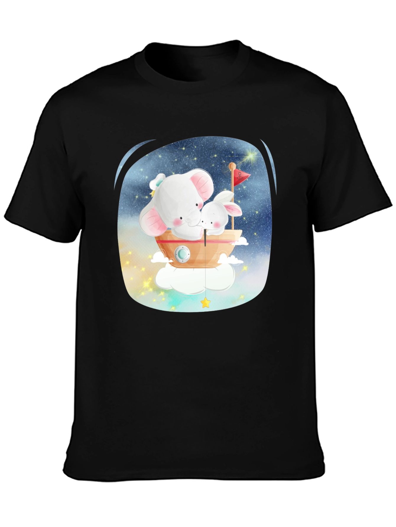 Black Cute Elephant & Bunny T-Shirt - Dreamy Design view 3