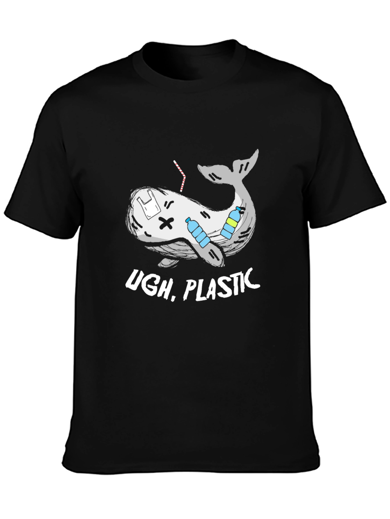 Black Ugh, Plastic! Whale Graphic Tee - Eco-Friendly Awareness T-Shirt view 3