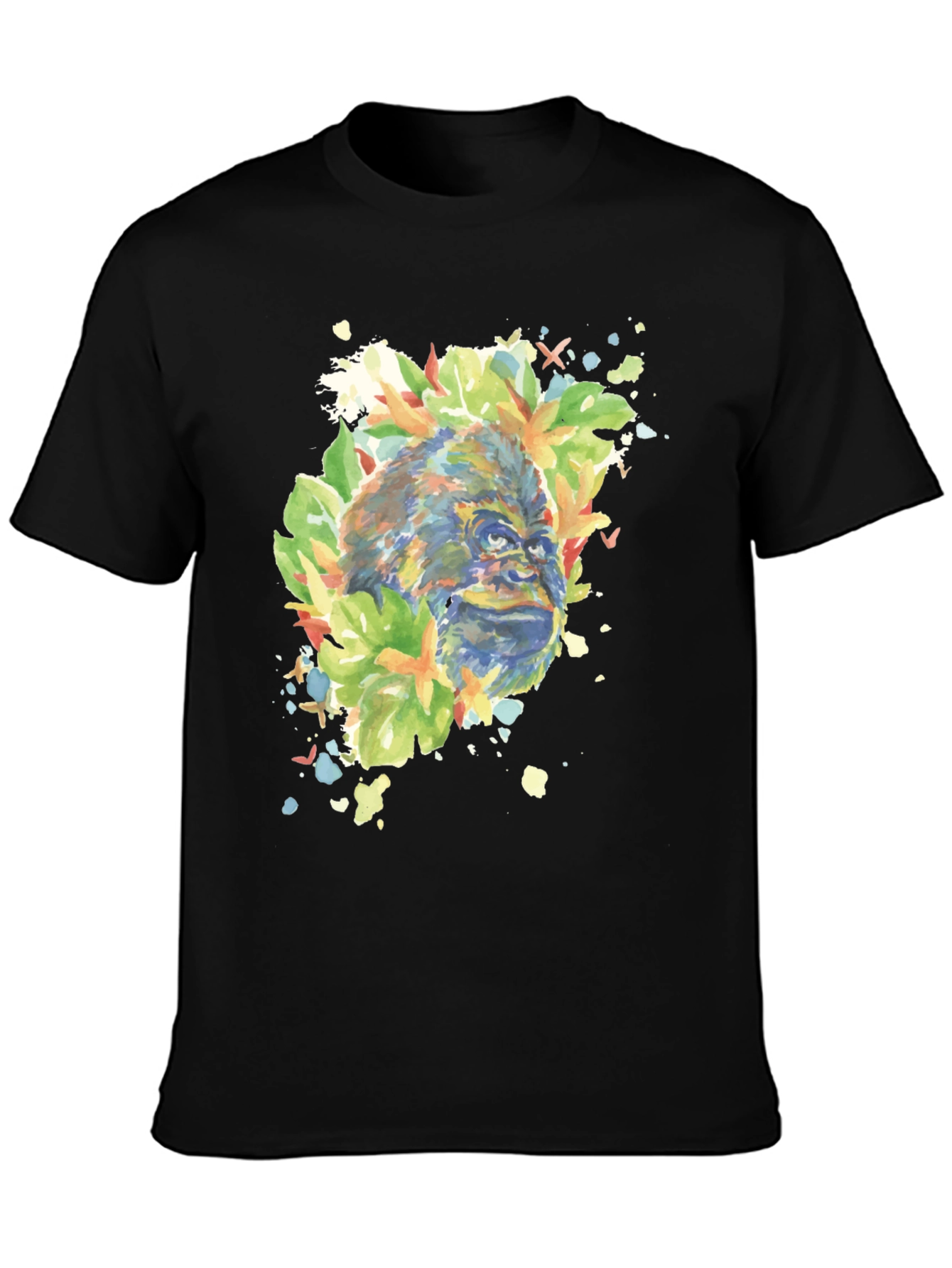 Black Gorilla Watercolor Graphic Tee - Men's Black T-Shirt view 3