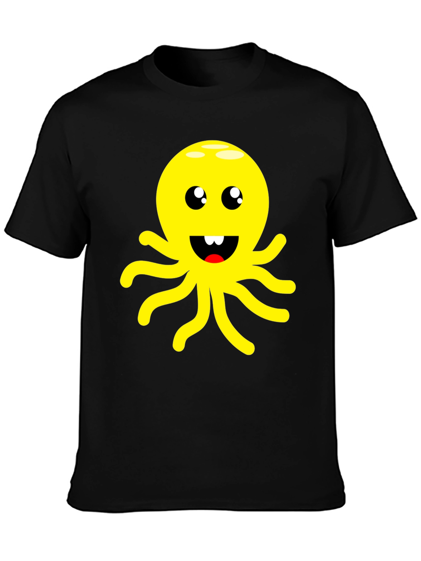 Black Cute Cartoon Octopus Graphic Black T-Shirt view 3