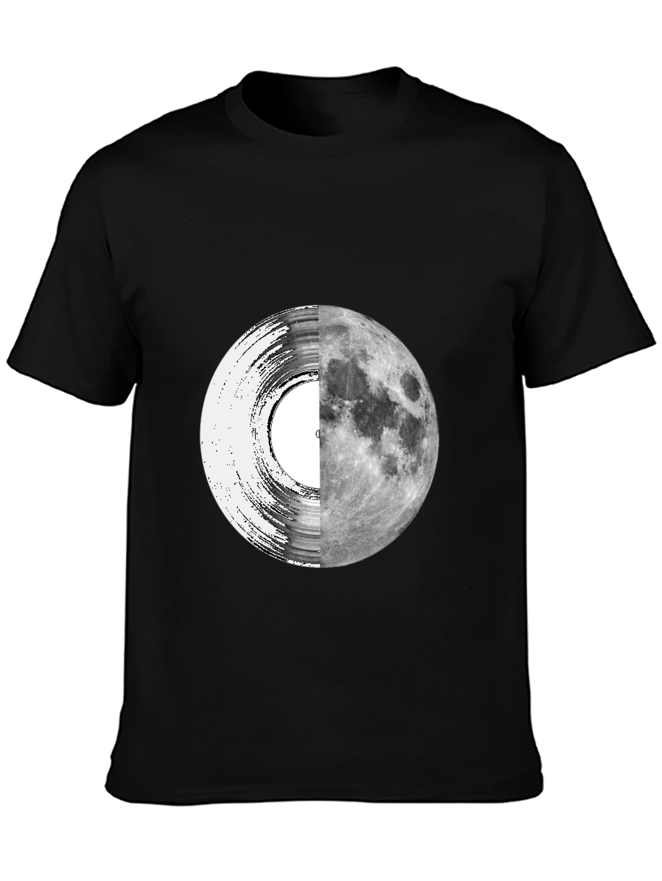 Black Vinyl Moon Graphic Tee - Unique Music Lover Shirt view 3