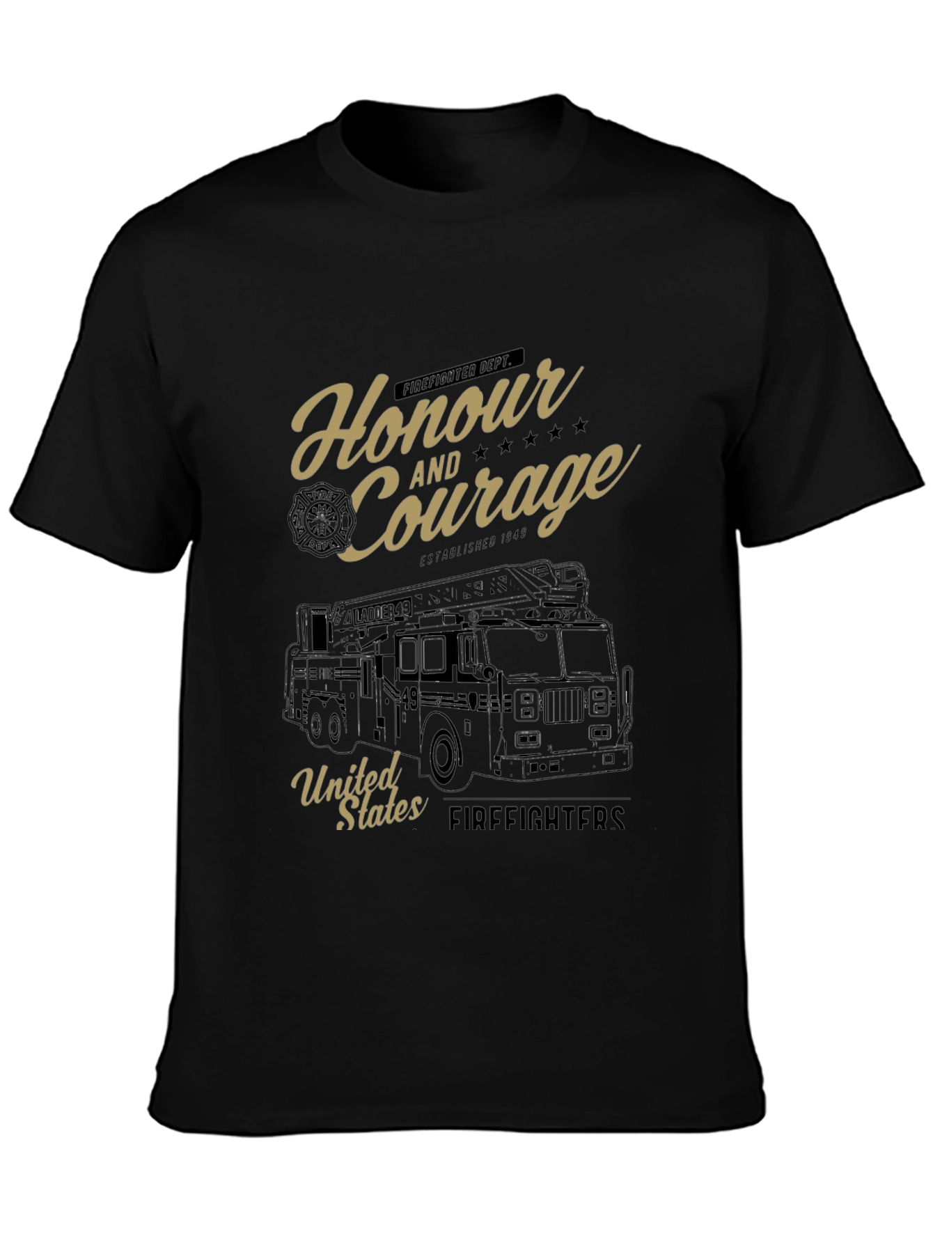 Black Honour and Courage Firefighter T-Shirt view 3