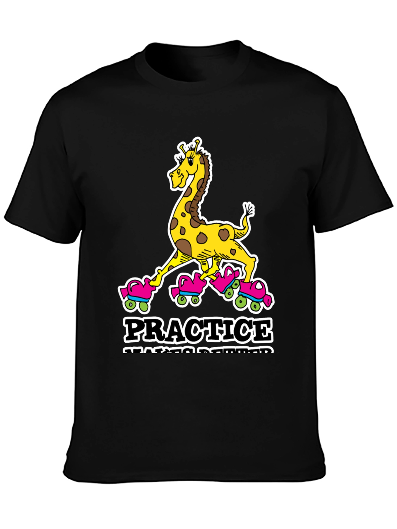 Black Giraffe Roller Skating T-Shirt - Practice Makes Progress view 3