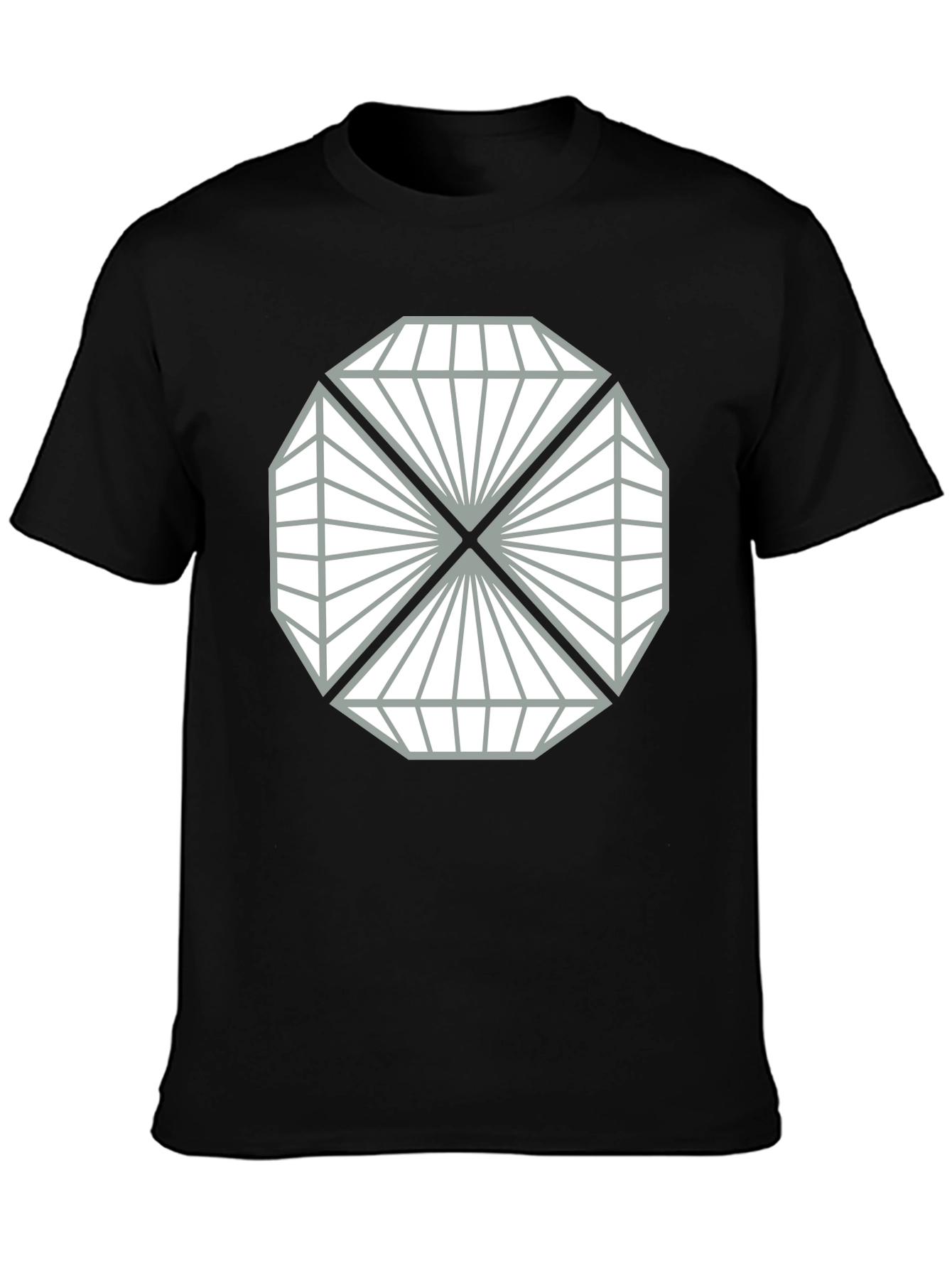 Black Geometric Diamond Design Black T-Shirt view 3