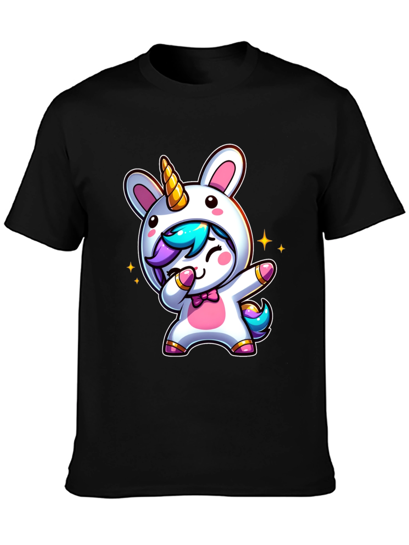 Black Cute Unicorn Dab Black T-Shirt view 3