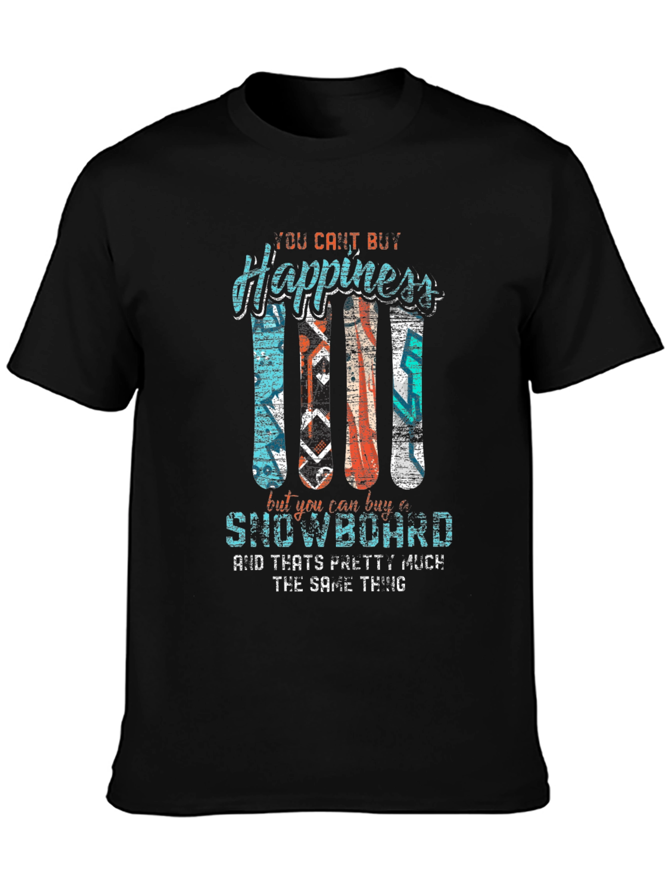 Black Snowboard Happiness T-Shirt view 3