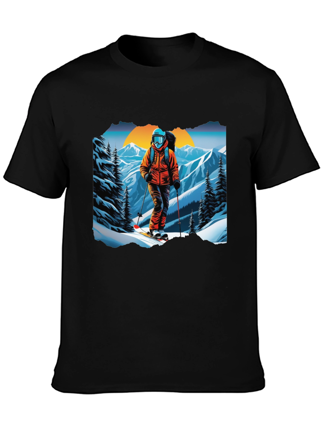 Black Ski Graphic Tee - Mountain Adventure Shirt view 3