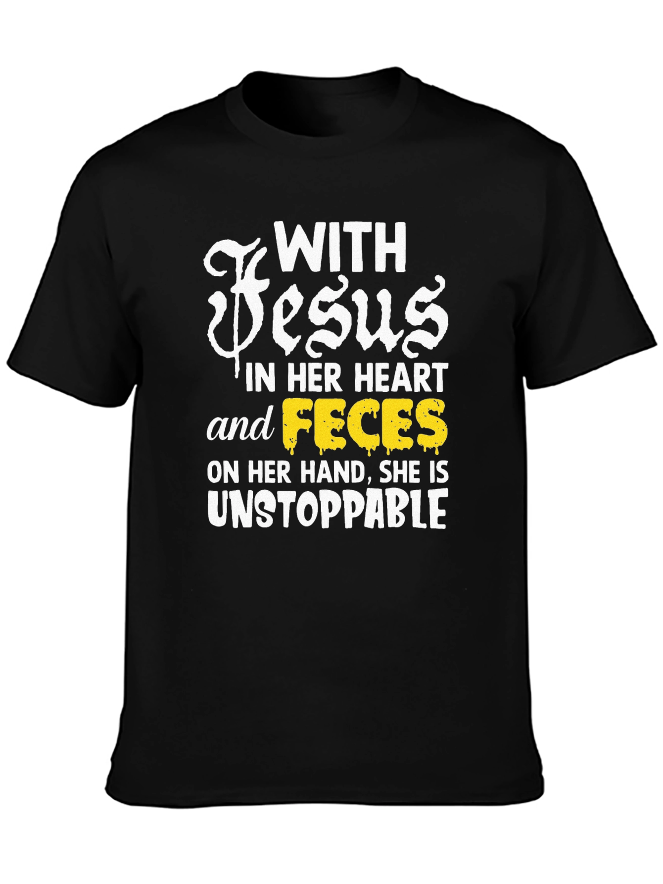 Black Funny Religious T-Shirt - With Jesus and Feces view 3