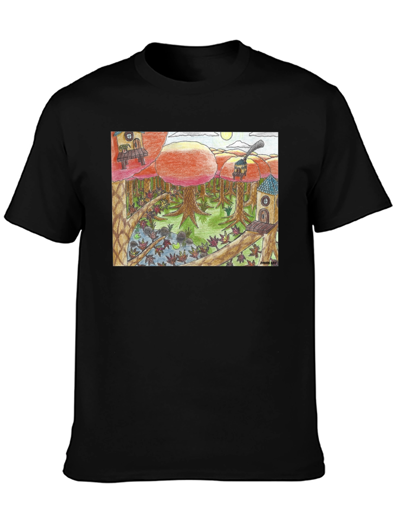 Black Whimsical Forest T-Shirt - Unique Graphic Tee view 3