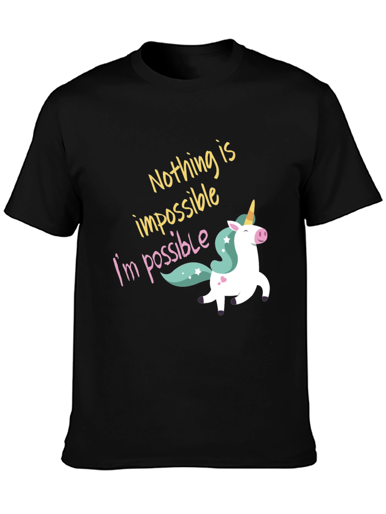 Black Nothing Is Impossible Unicorn Graphic Tee view 3