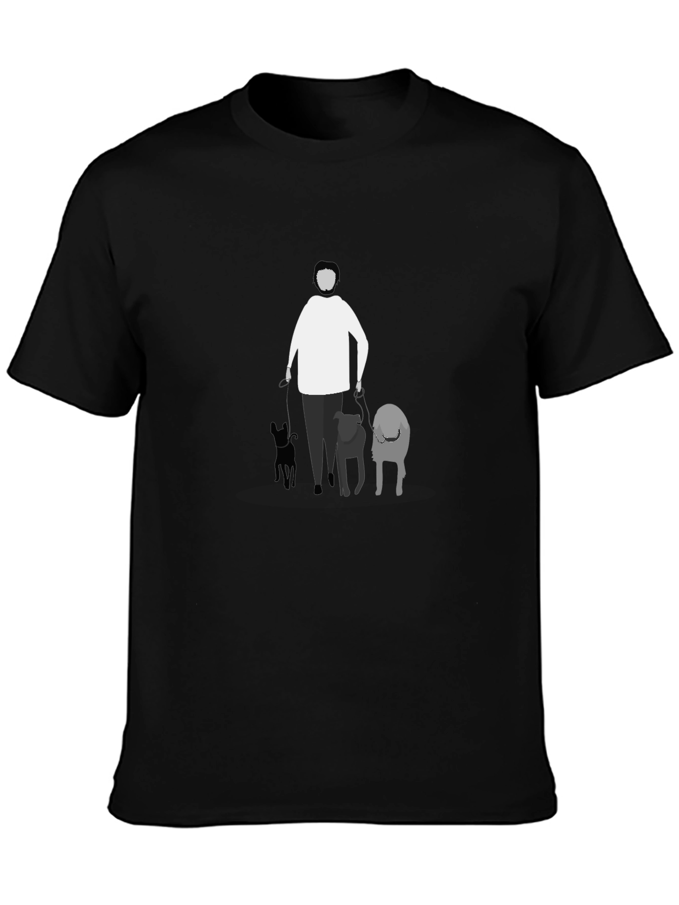 Black Man's Walking Dogs Graphic Tee Shirt - Black view 3