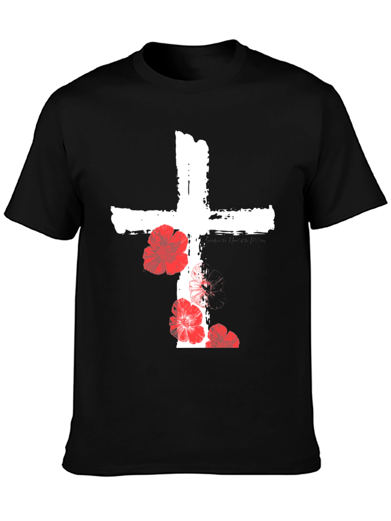 Black Floral Cross Graphic T-Shirt - Black view 3
