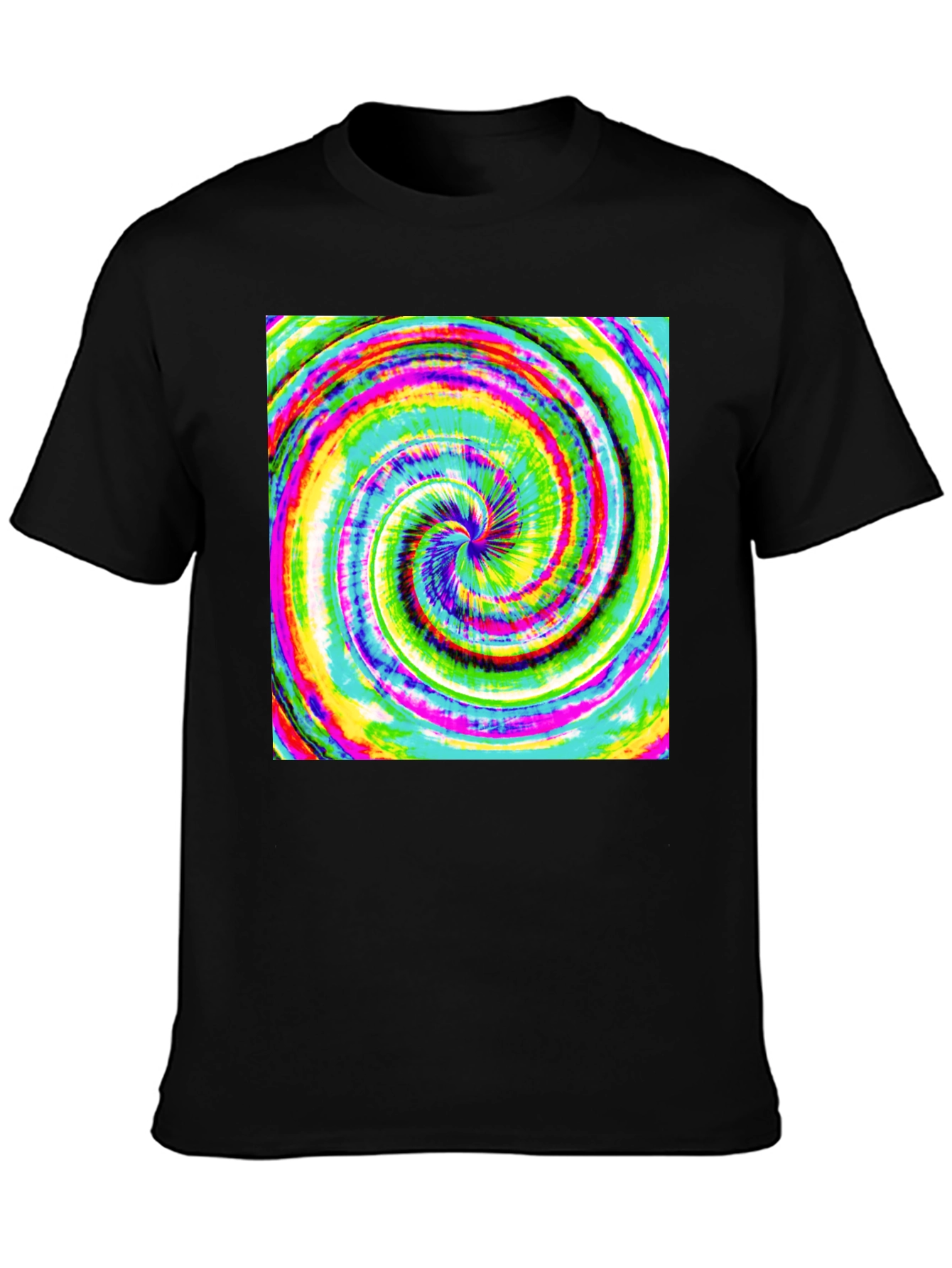 Black Psychedelic Swirl Tee - Vivid Rainbow Vortex Design view 3