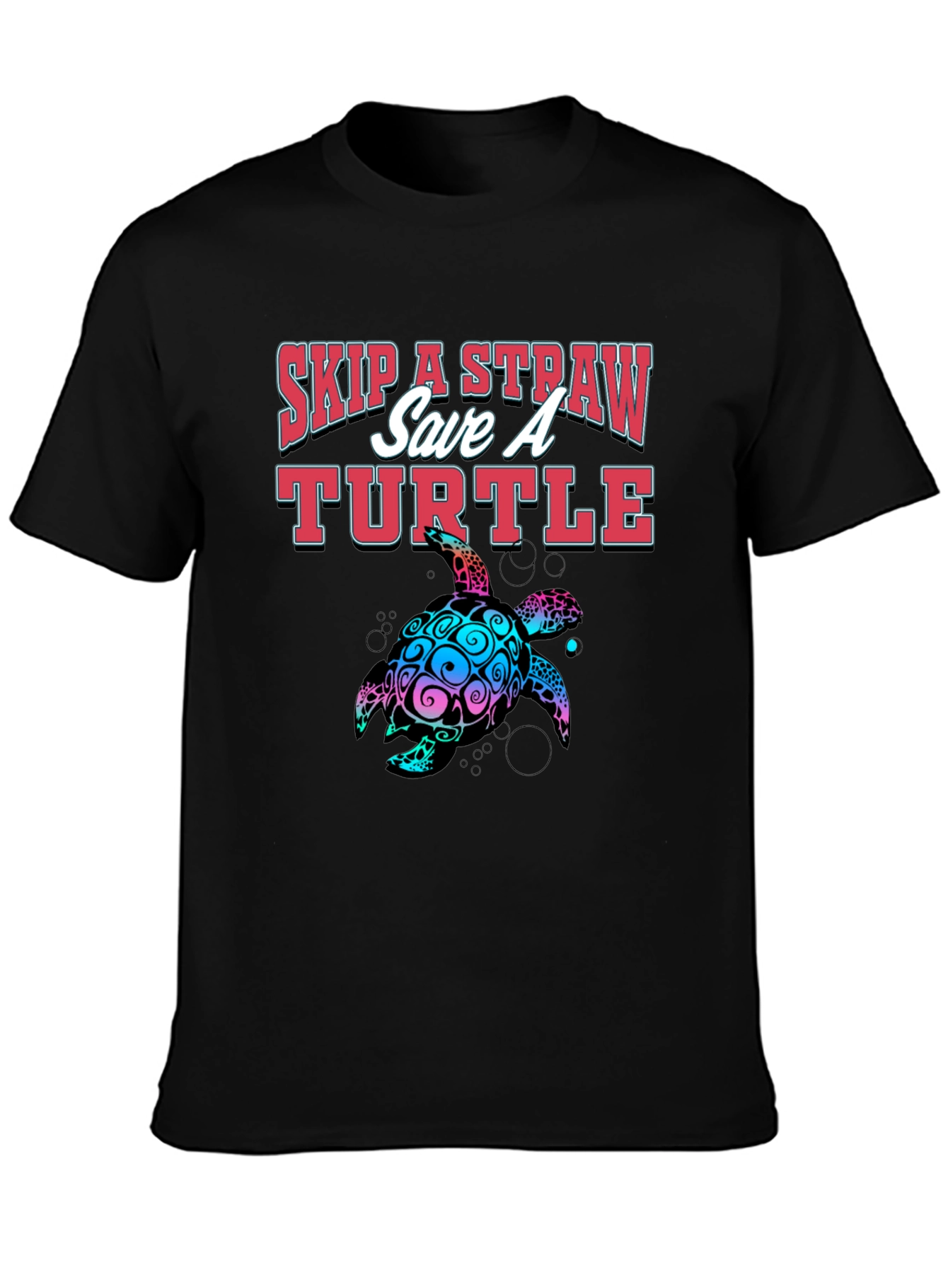 Black Skip A Straw Save A Turtle Graphic T-Shirt view 3
