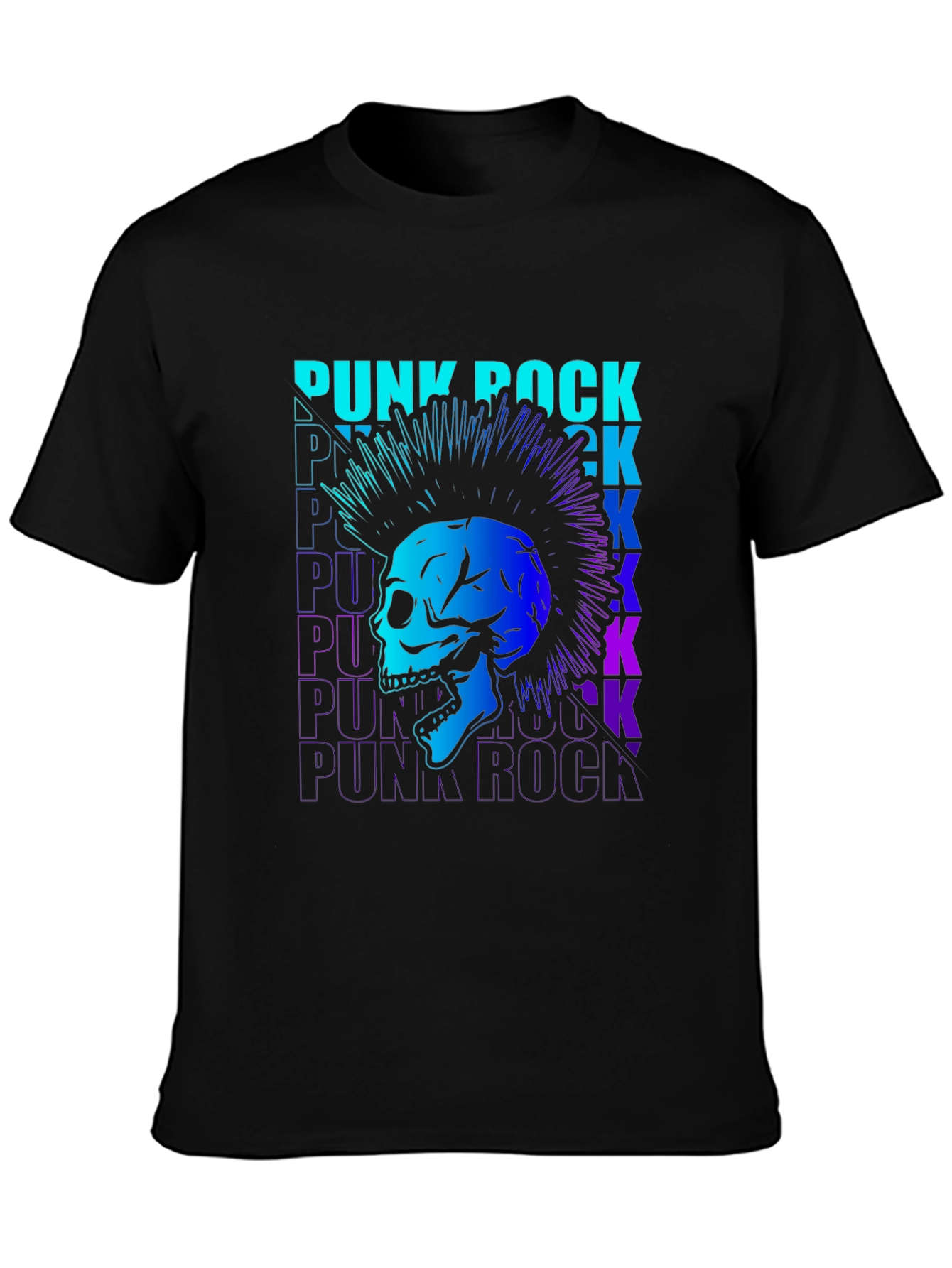 Black Punk Rock Skull Graphic T-Shirt view 3