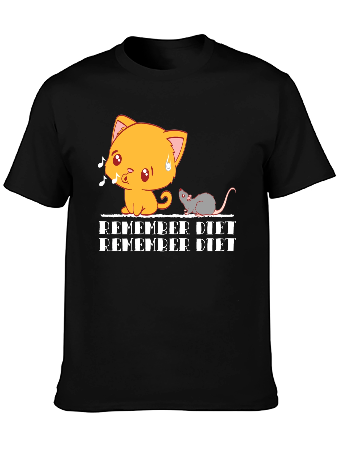 Black Remember Diet T-Shirt - Cute Cat & Mouse Design view 3