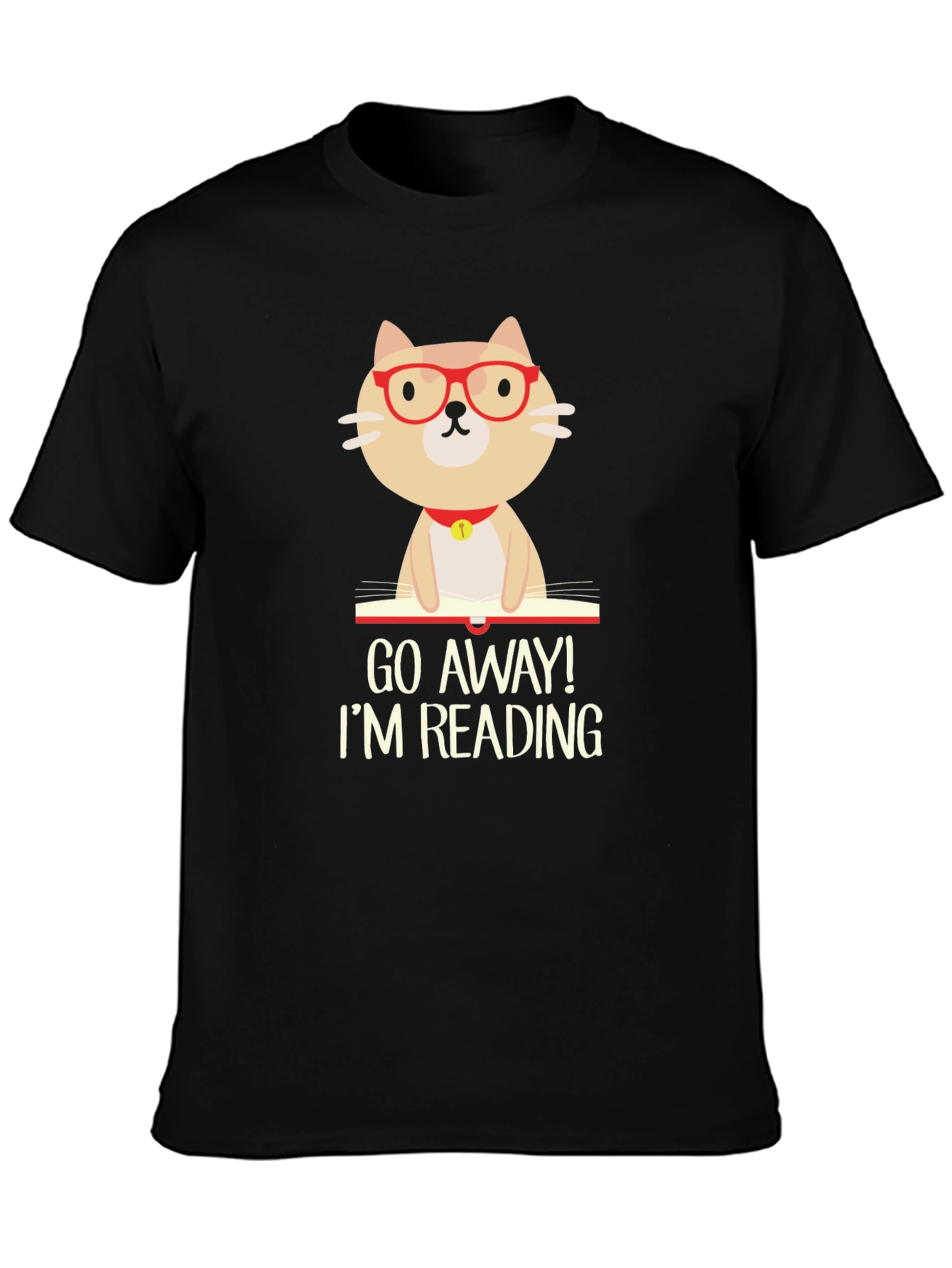 Black Funny Reading Cat Graphic T-Shirt view 3